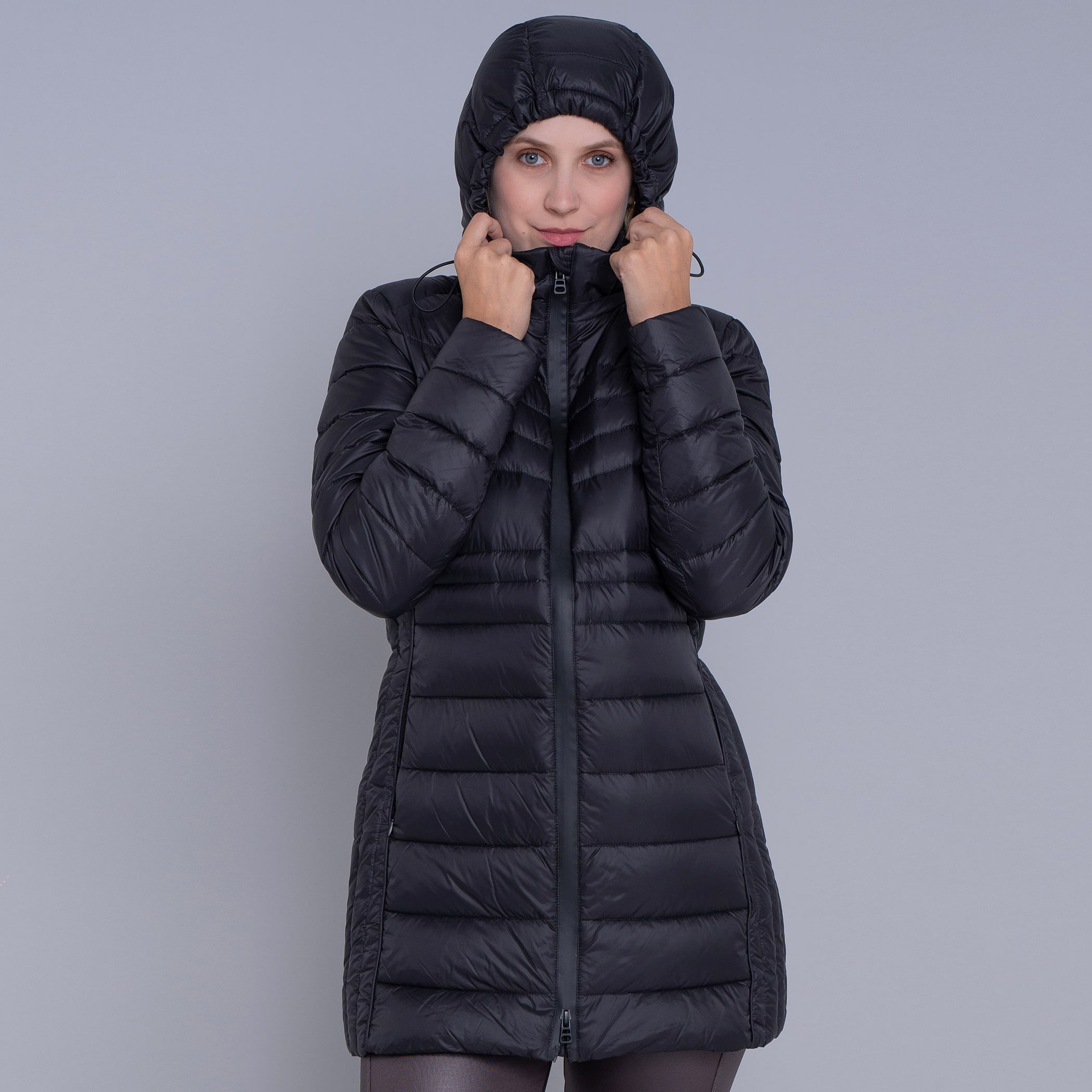 Casaco feminino puffer Ultralight Alpine Zonda de pluma com capuz removível