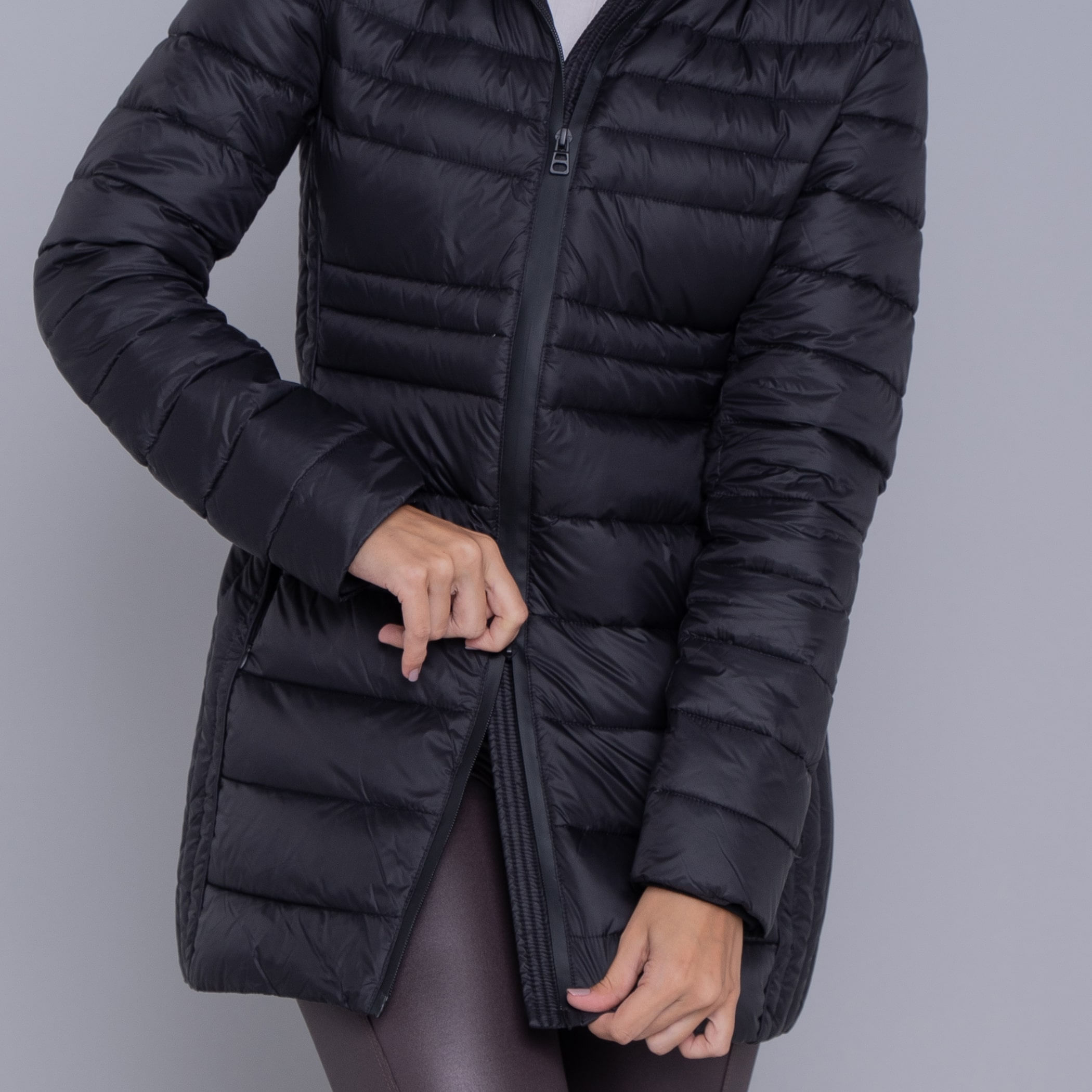 Casaco feminino puffer Ultralight Alpine Zonda de pluma com capuz removível