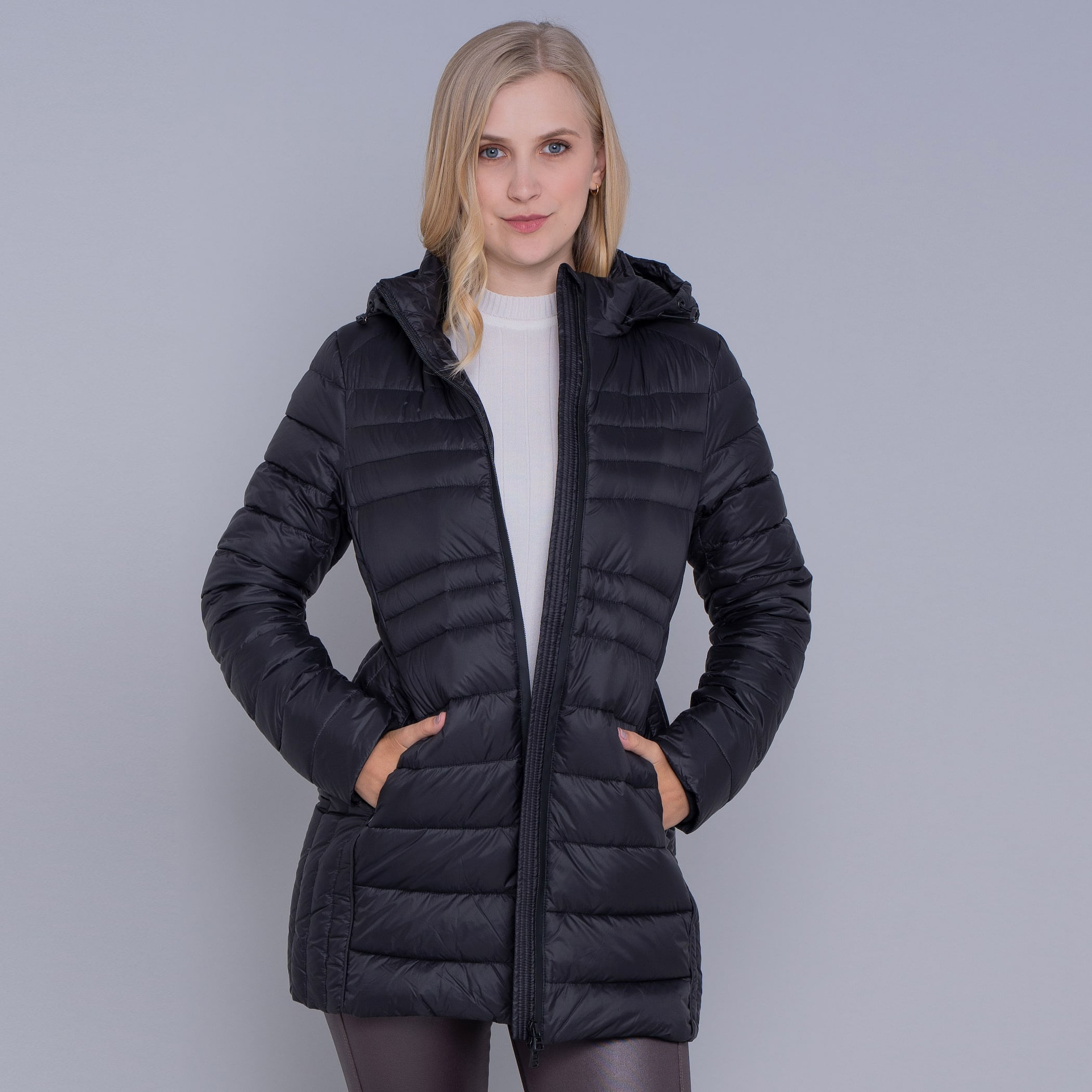 Casaco feminino puffer Ultralight Alpine Zonda de pluma com capuz removível