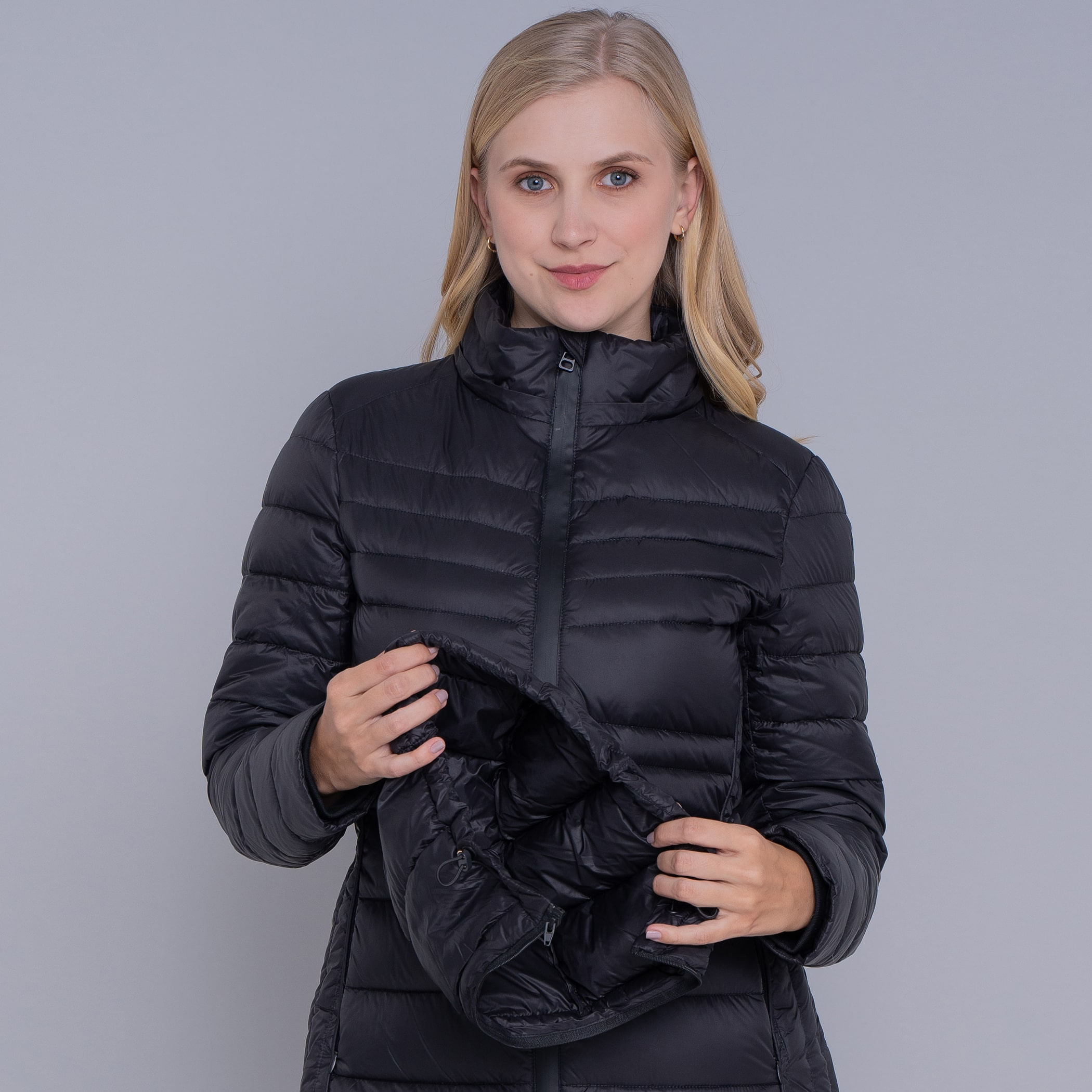 Casaco feminino puffer Ultralight Alpine Zonda de pluma com capuz removível
