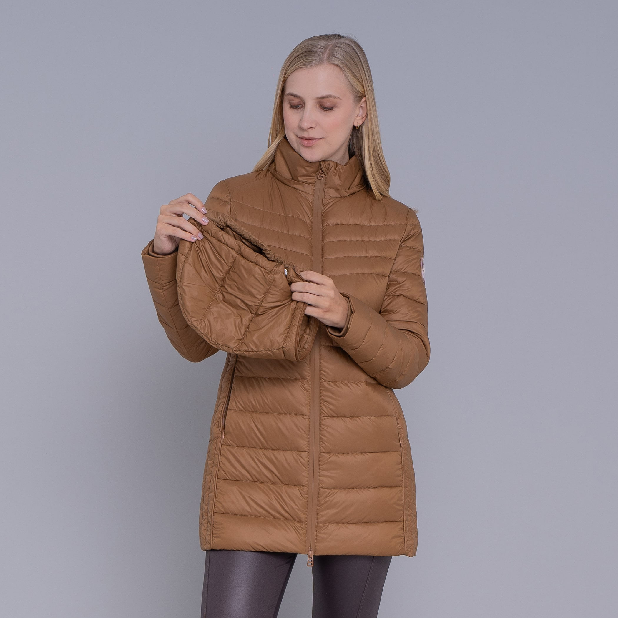 Casaco feminino puffer Ultralight Alpine Zonda de pluma com capuz removível
