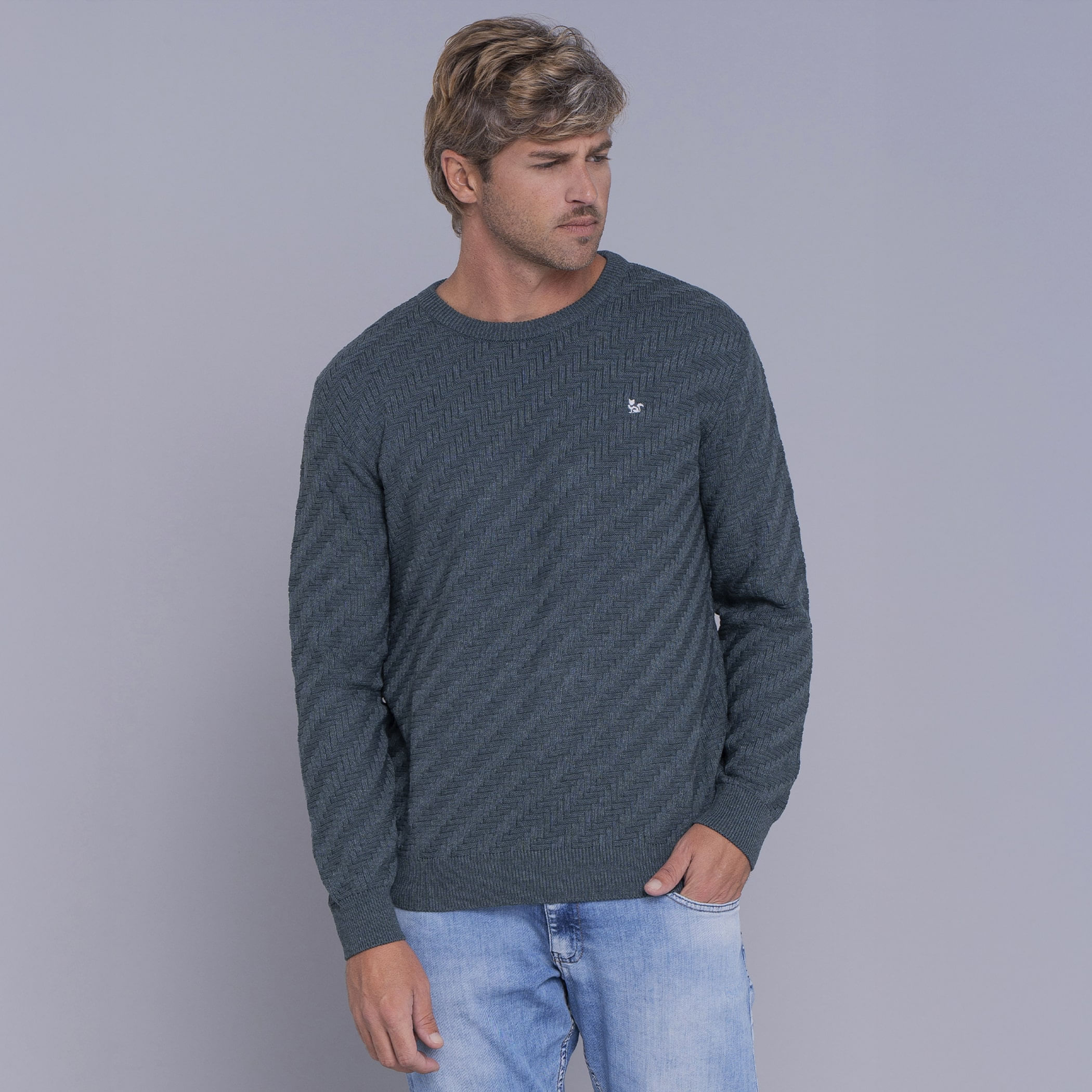 Suéter masculino em tricô premium San Lorenzo com gola redonda