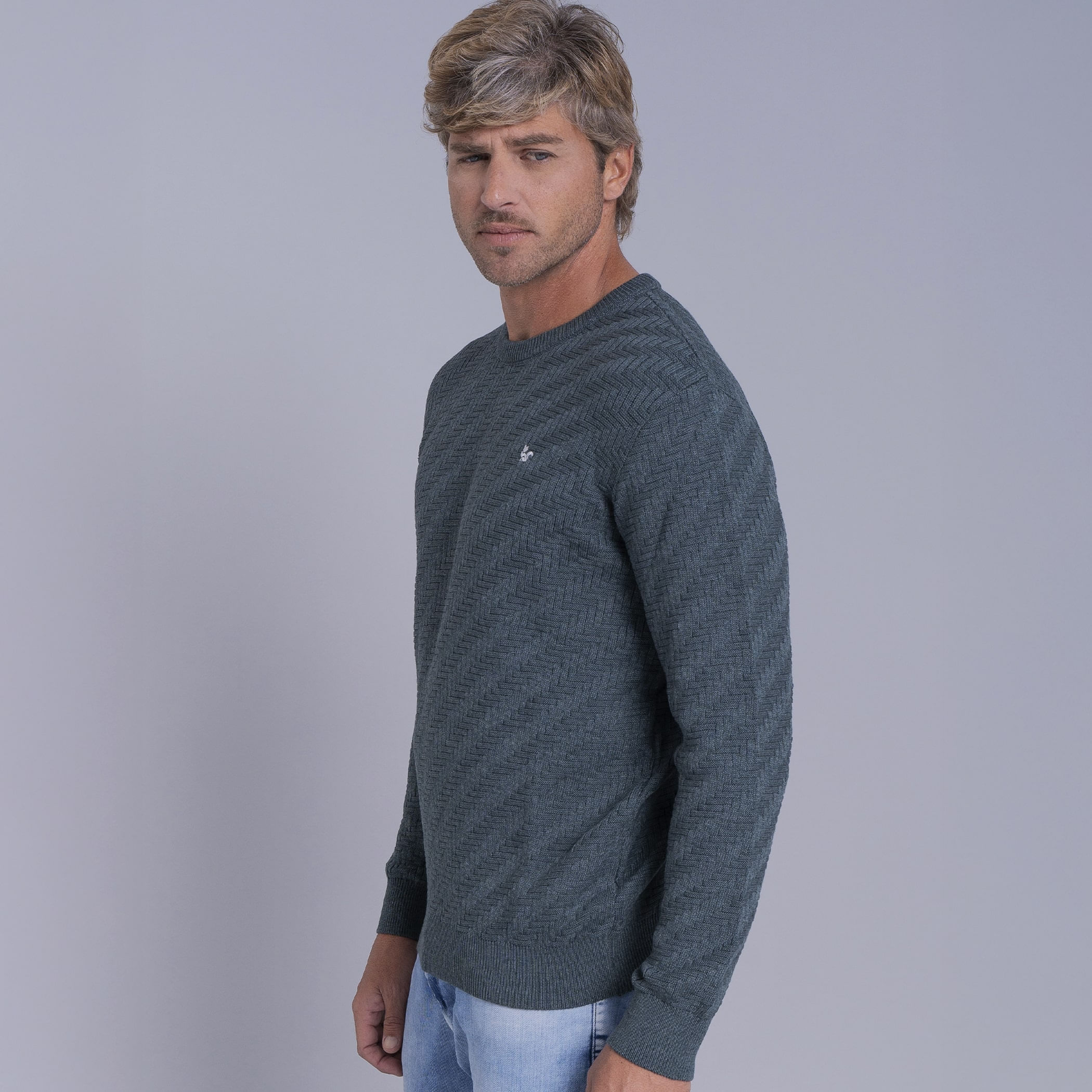 Suéter masculino em tricô premium San Lorenzo com gola redonda