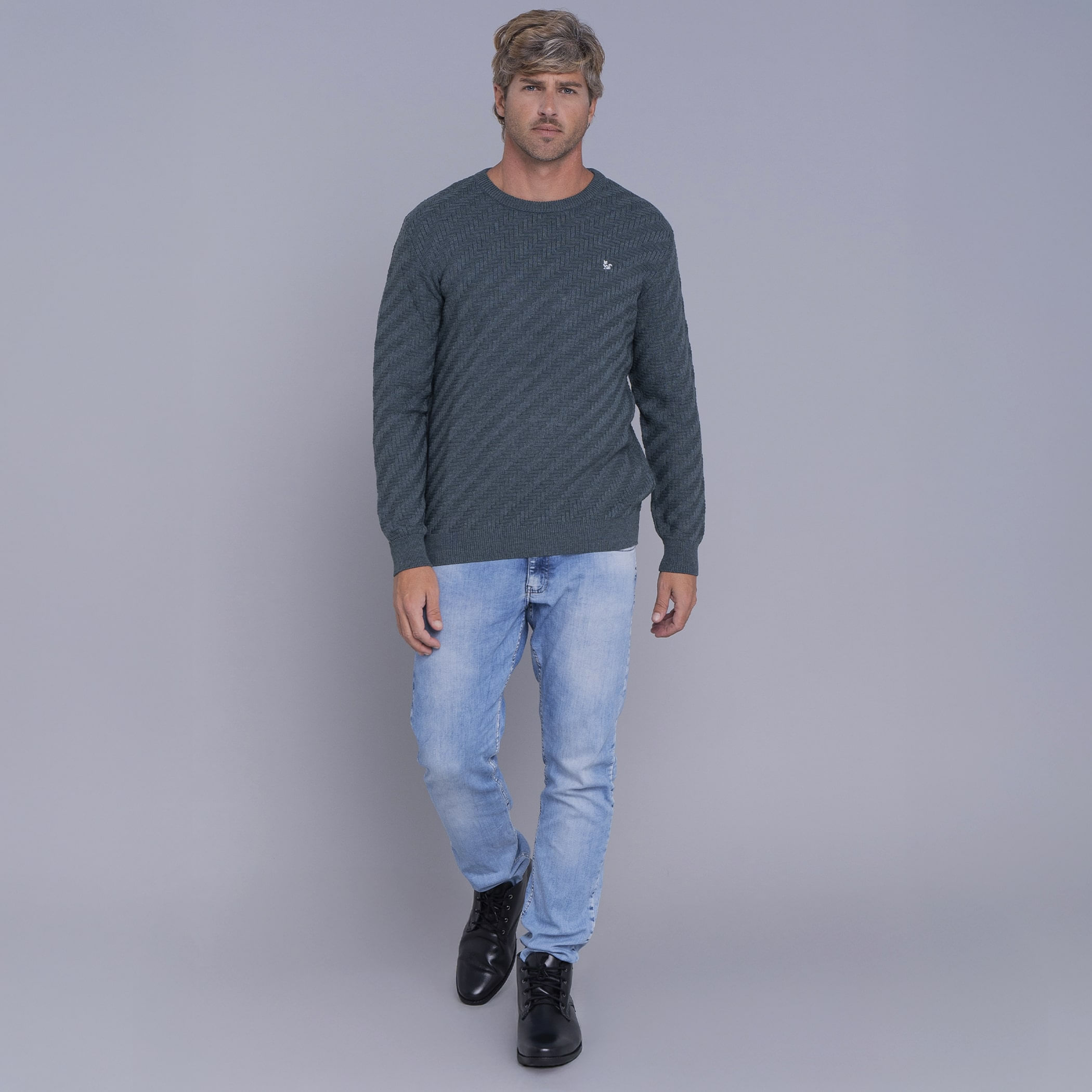 Suéter masculino em tricô premium San Lorenzo com gola redonda