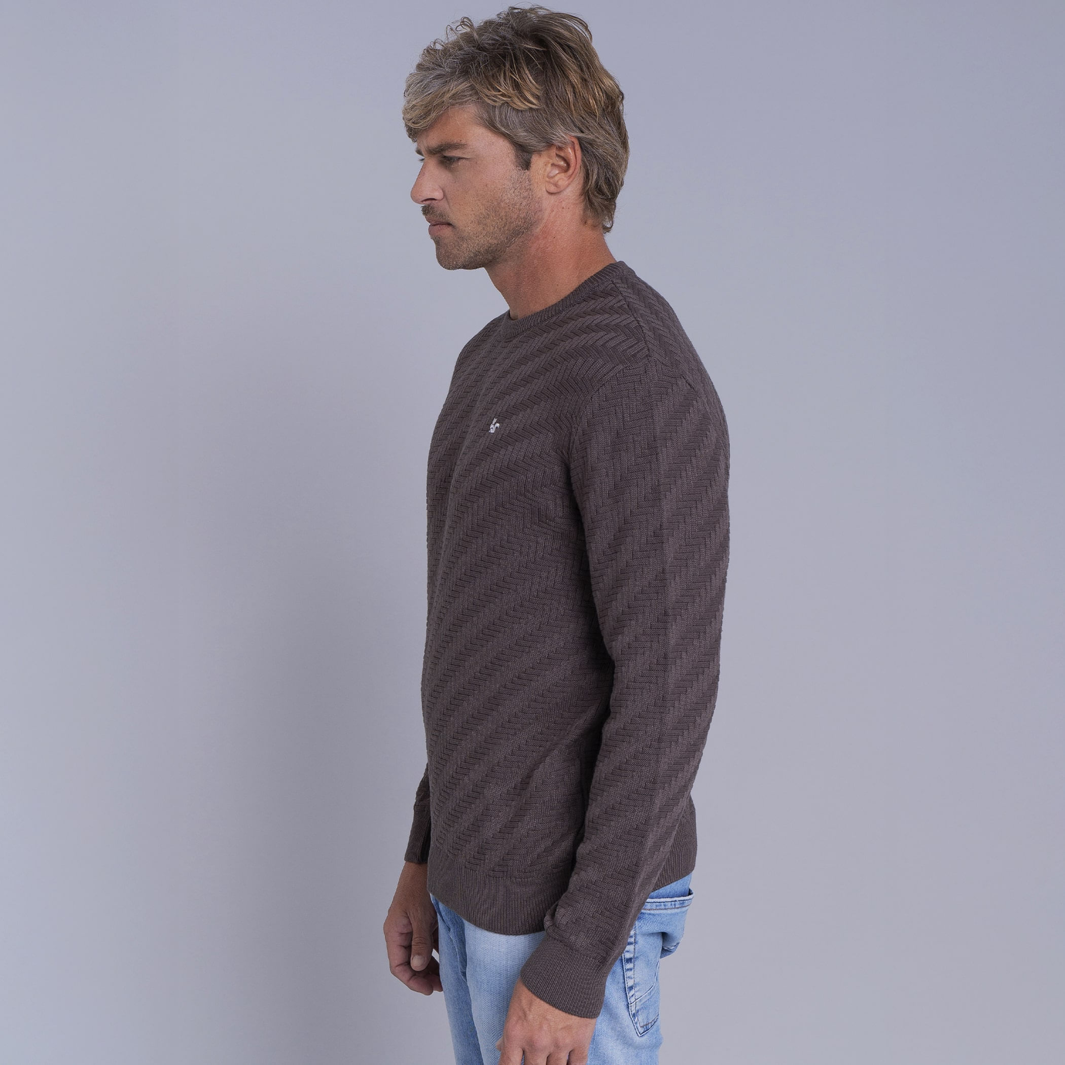 Suéter masculino em tricô premium San Lorenzo com gola redonda