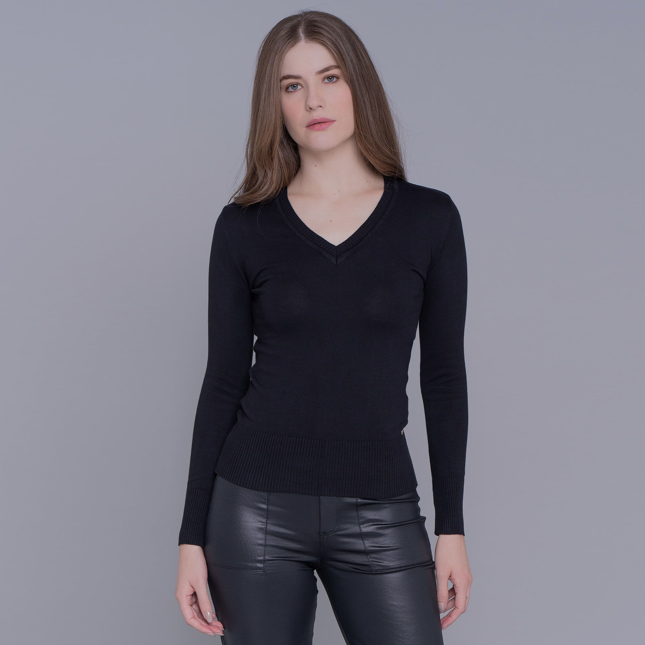 Suéter Feminino Tricô Premium Gola V Veneza