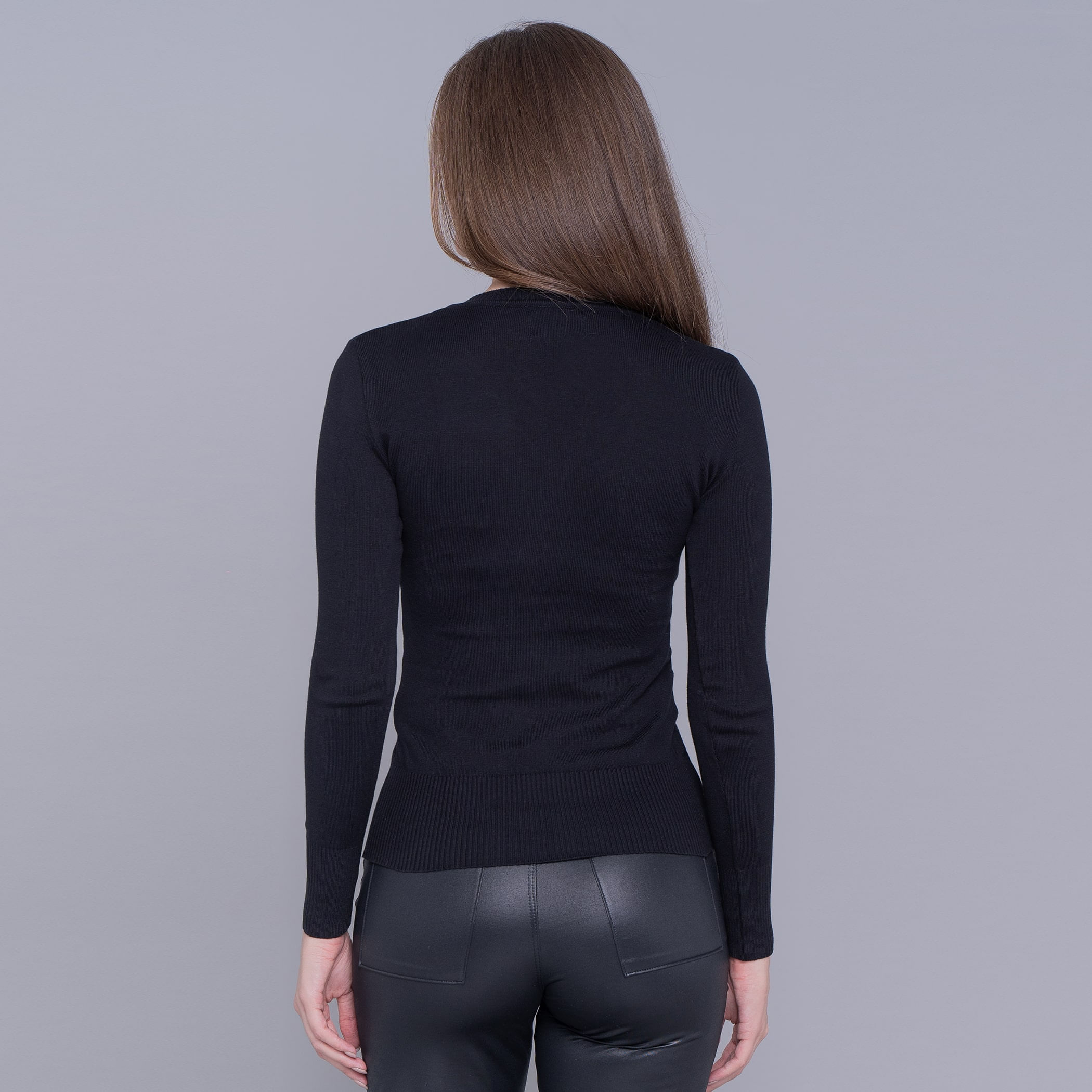 Suéter Feminino Tricô Premium Gola V Veneza