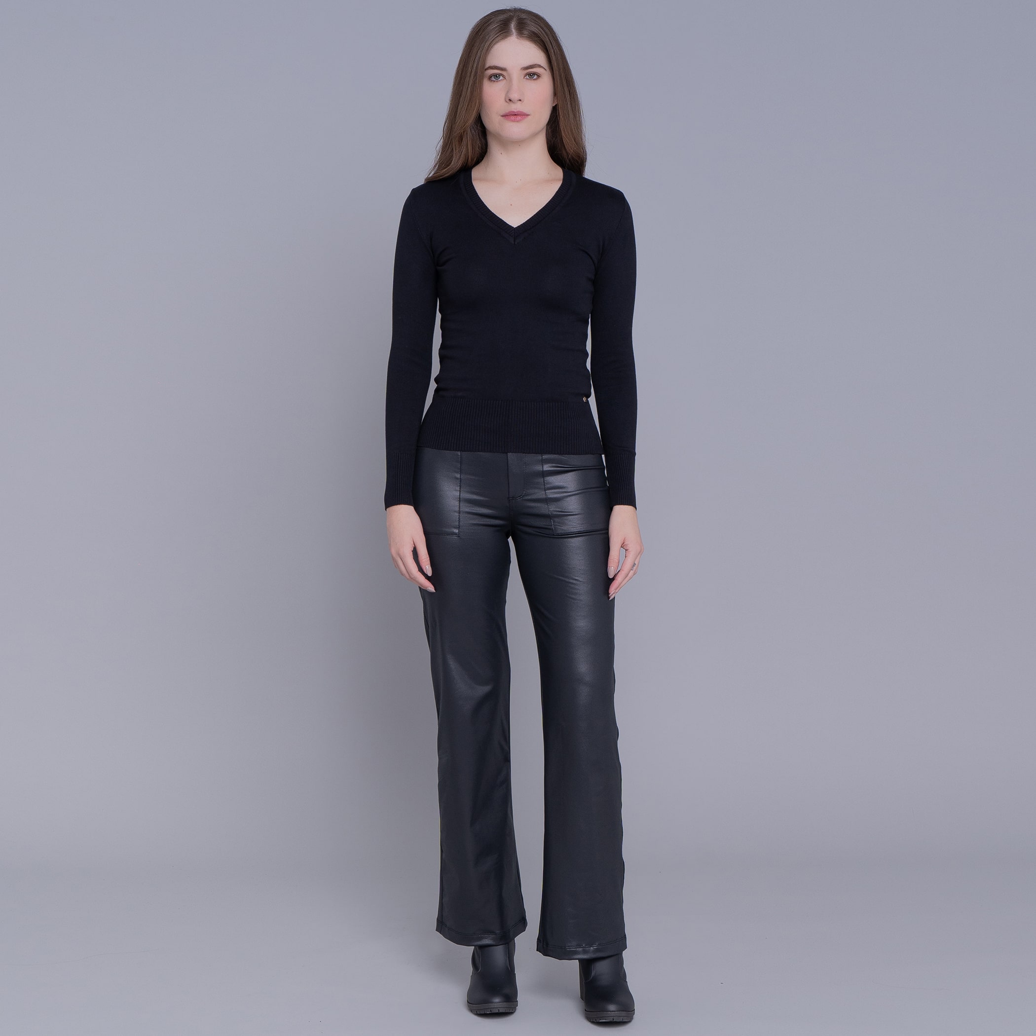 Suéter Feminino Tricô Premium Gola V Veneza