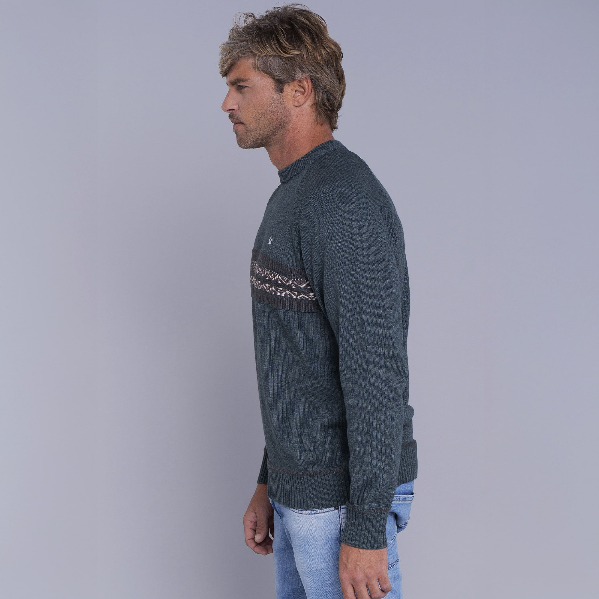 Suéter masculino em tricô premium Tastil com gola redonda