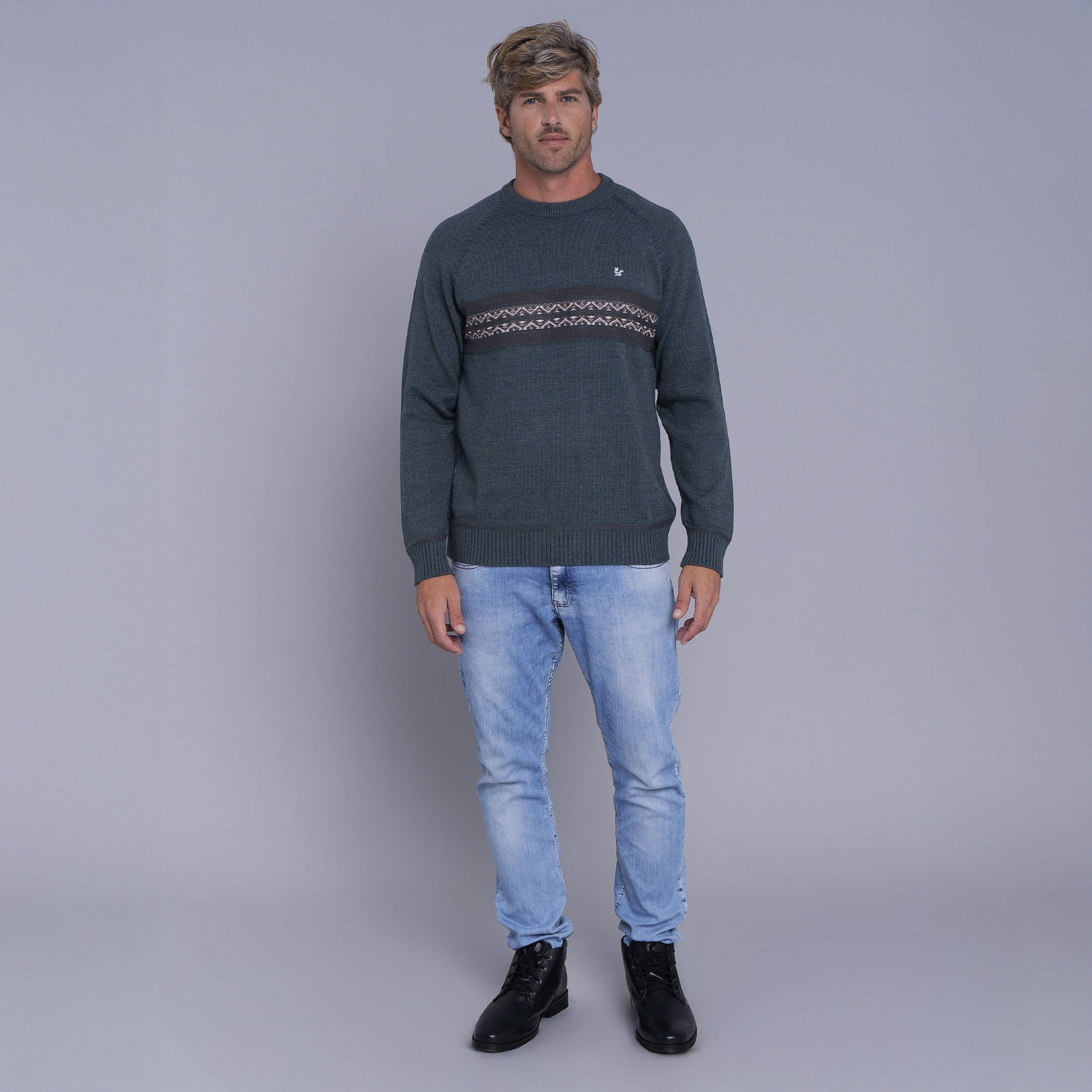 Suéter masculino em tricô premium Tastil com gola redonda