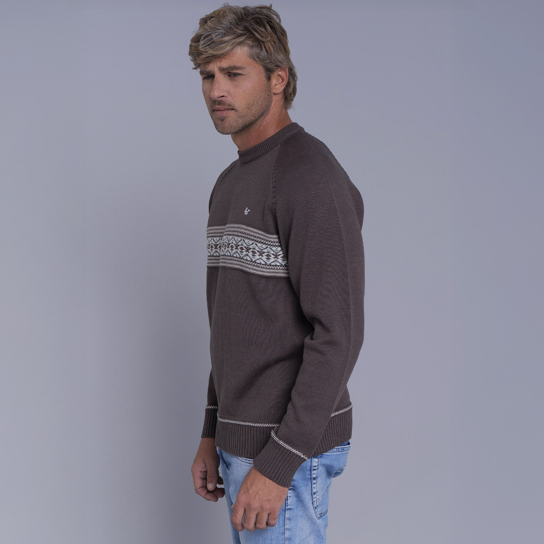 Suéter masculino em tricô premium Tastil com gola redonda