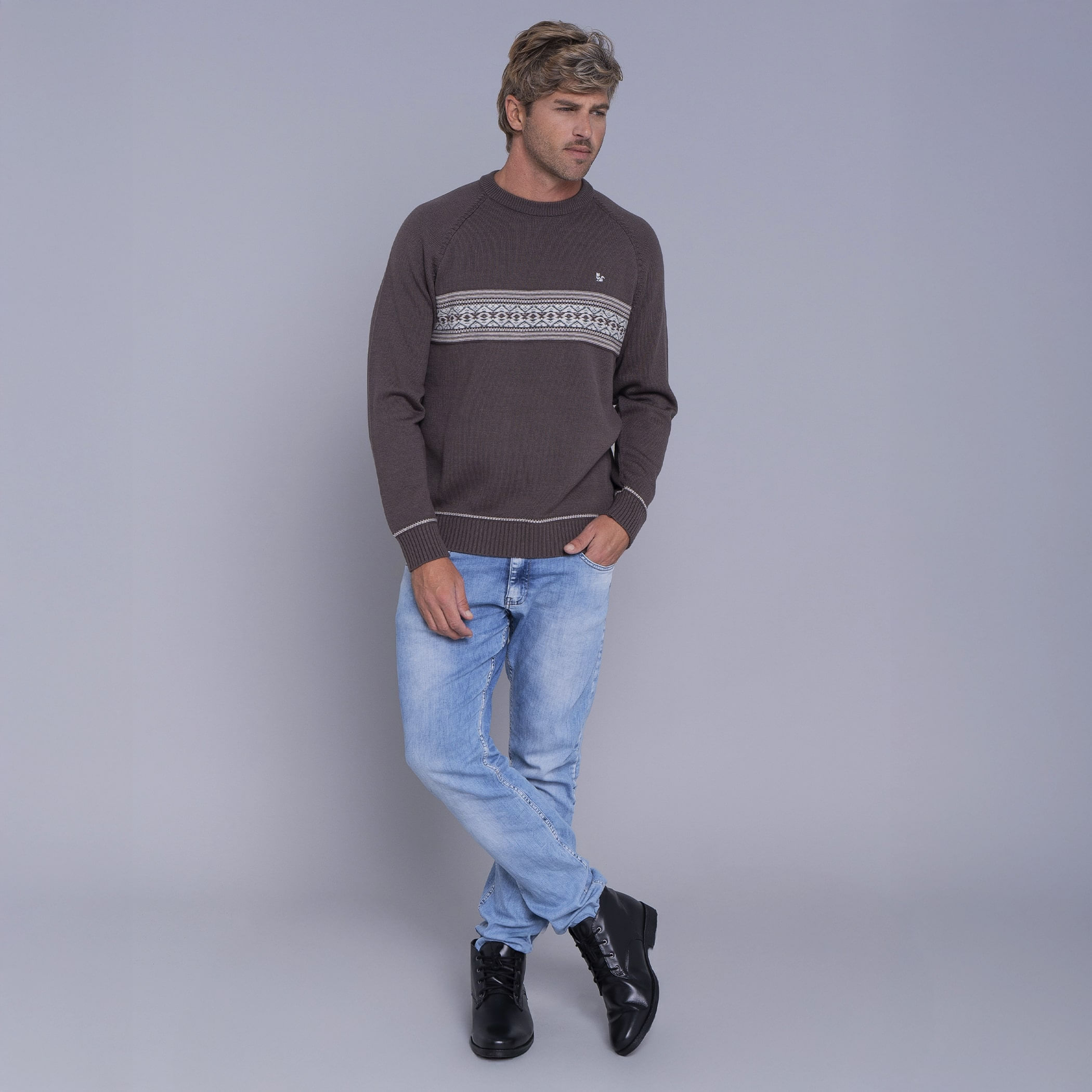 Suéter masculino em tricô premium Tastil com gola redonda