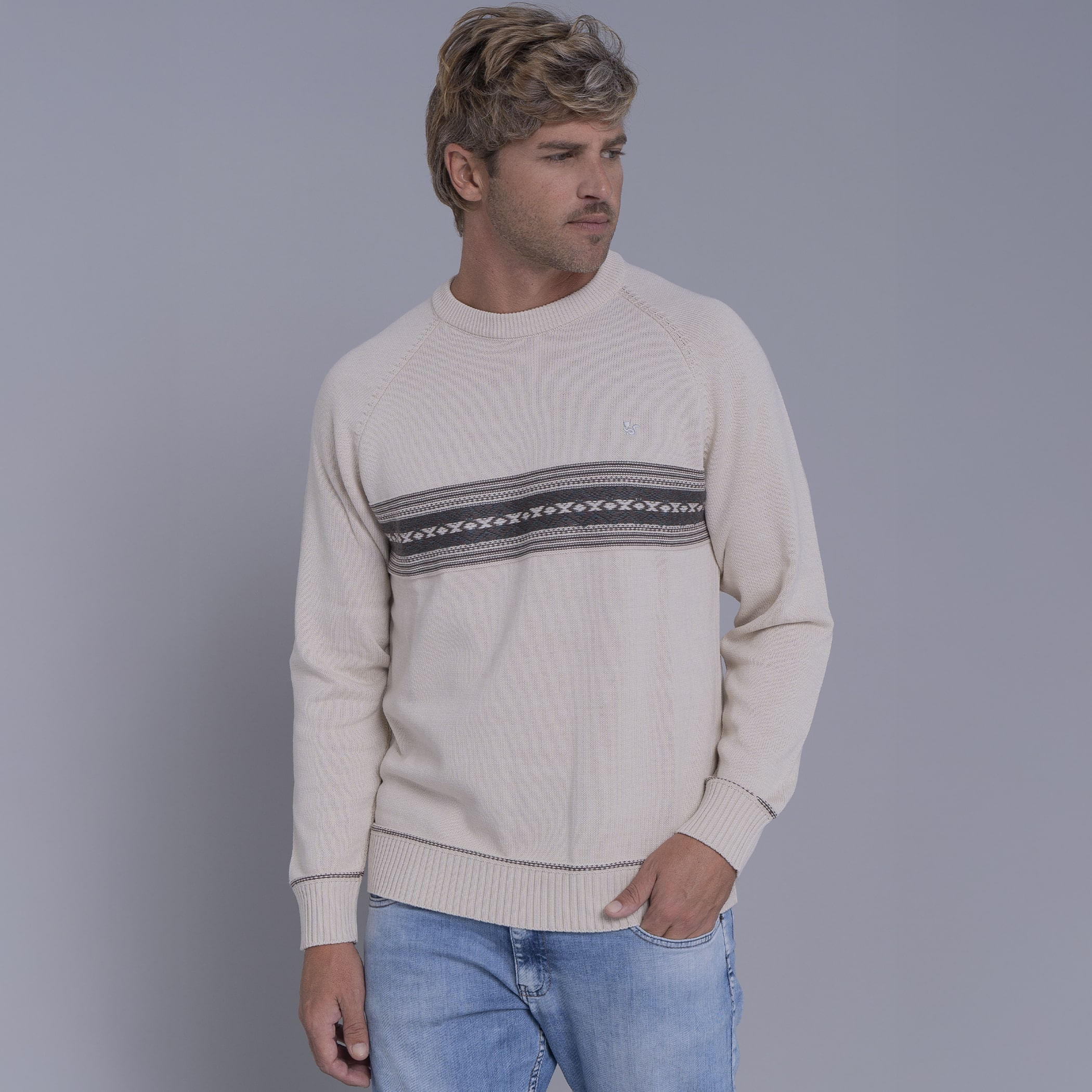 Suéter masculino em tricô premium Tastil com gola redonda