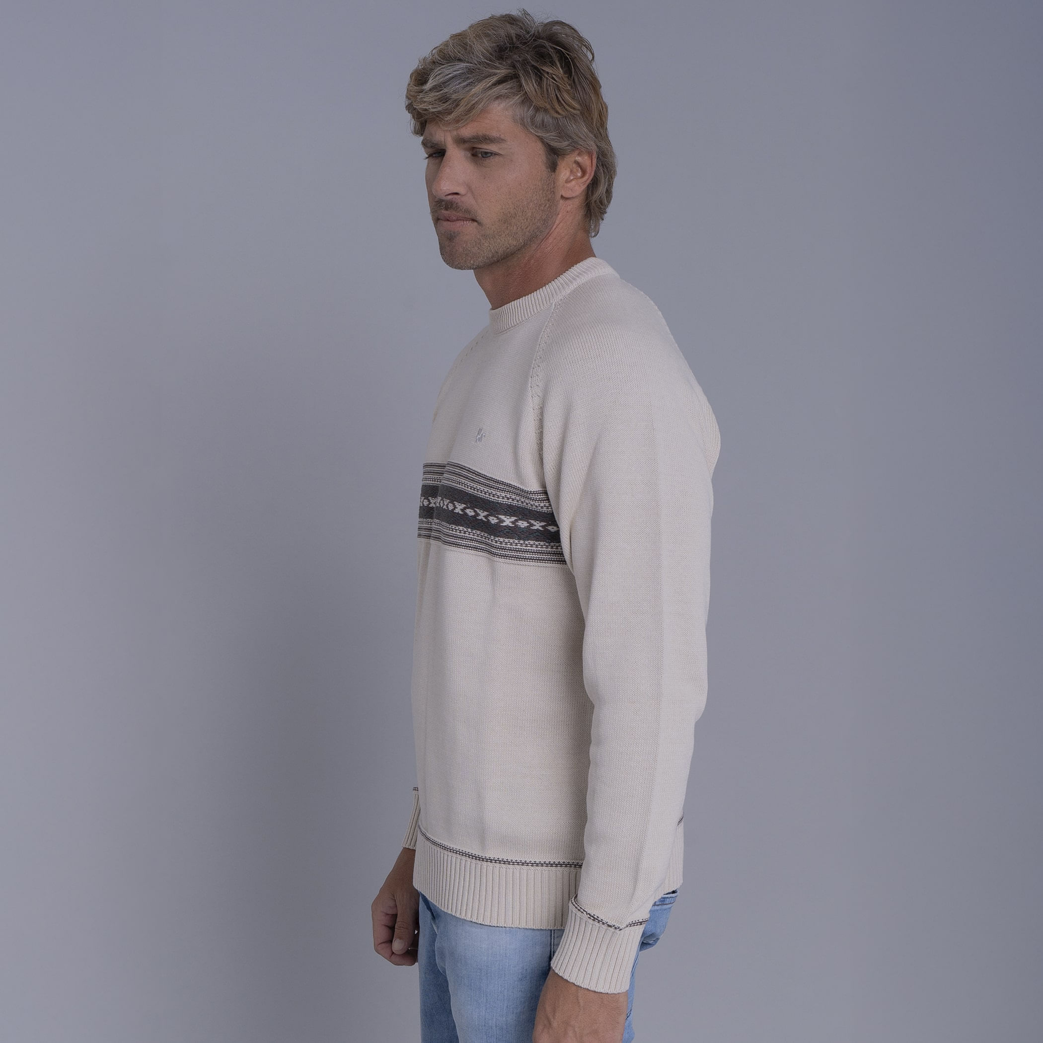 Suéter masculino em tricô premium Tastil com gola redonda