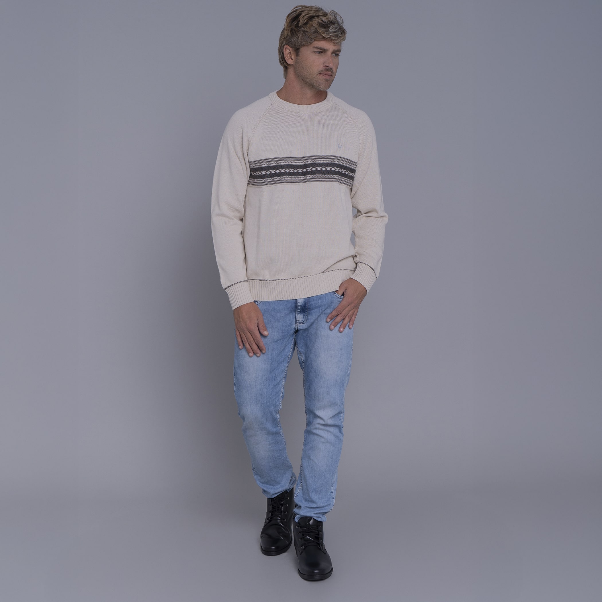 Suéter masculino em tricô premium Tastil com gola redonda