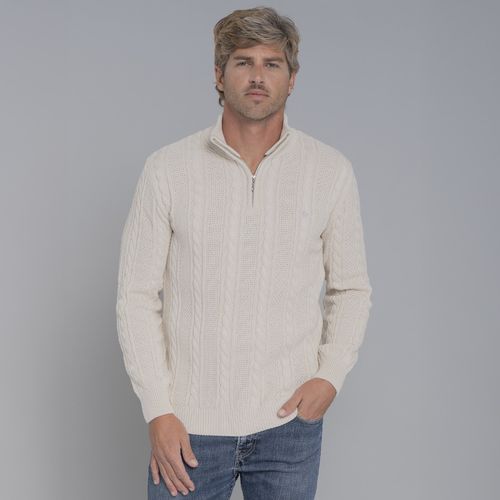 Suéter masculino em tricô premium Tahua meio zíper gola alta