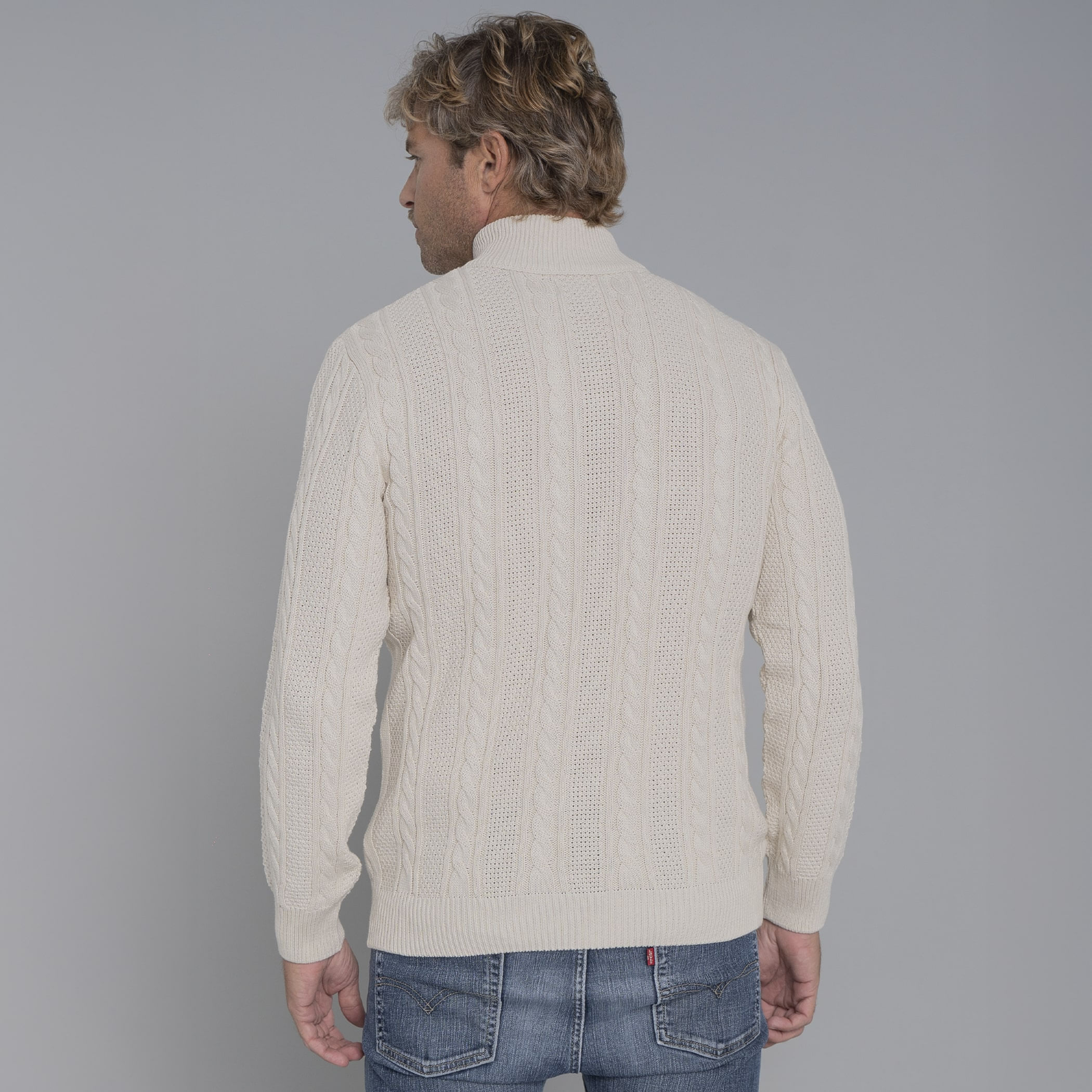 Suéter masculino em tricô premium Tahua meio zíper gola alta
