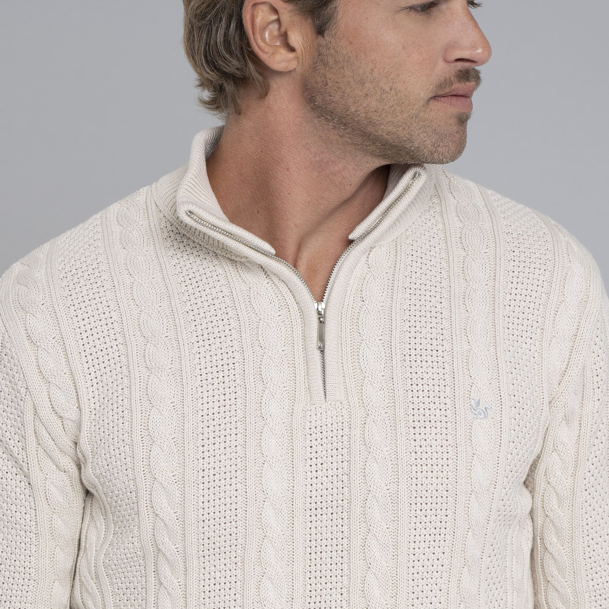 Suéter masculino em tricô premium Tahua meio zíper gola alta