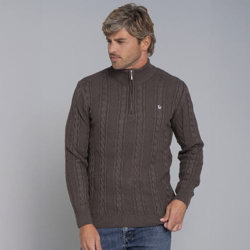 Suéter masculino em tricô premium Tahua meio zíper gola alta