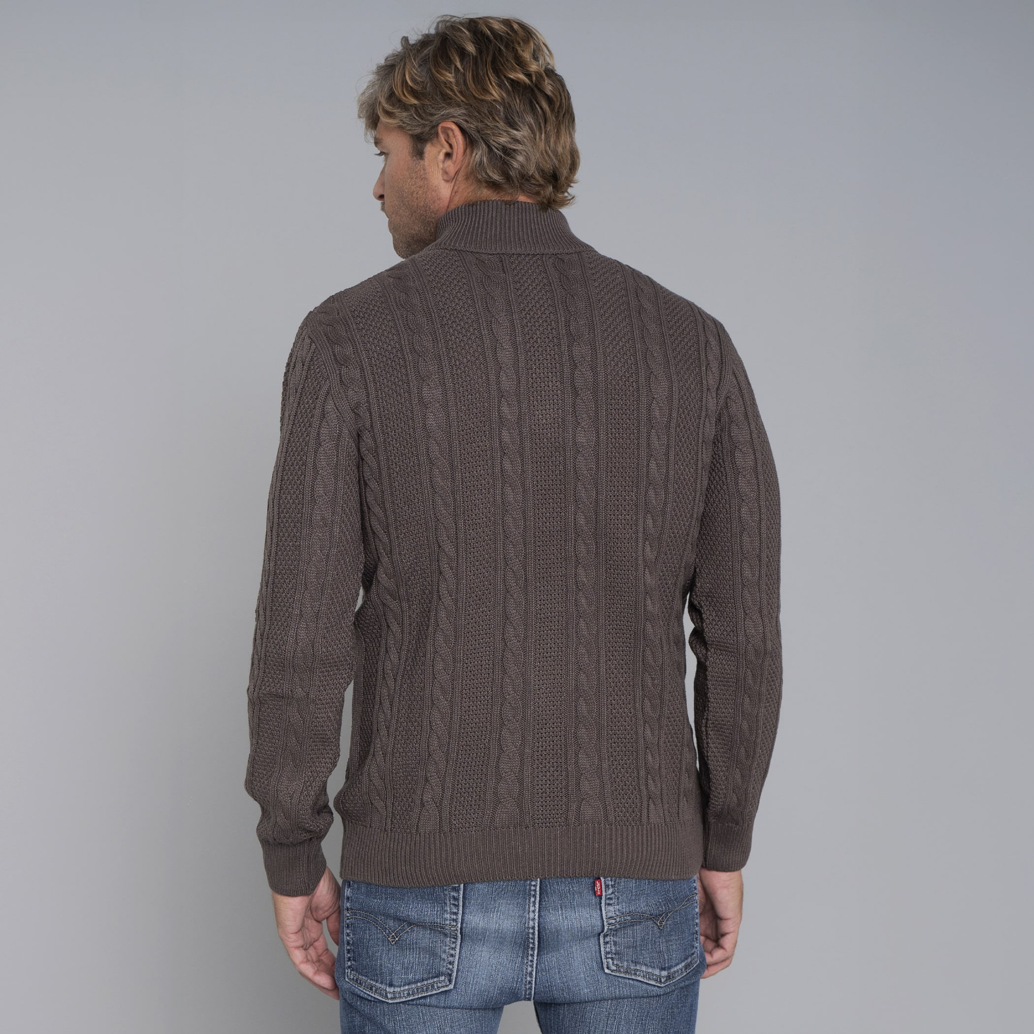 Suéter masculino em tricô premium Tahua meio zíper gola alta