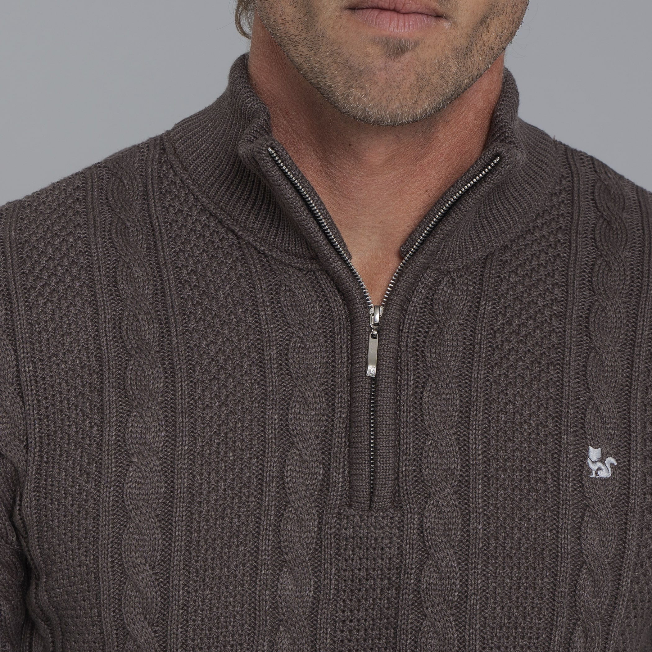 Suéter masculino em tricô premium Tahua meio zíper gola alta