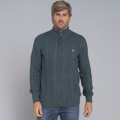 Suéter masculino em tricô premium Tahua meio zíper gola alta