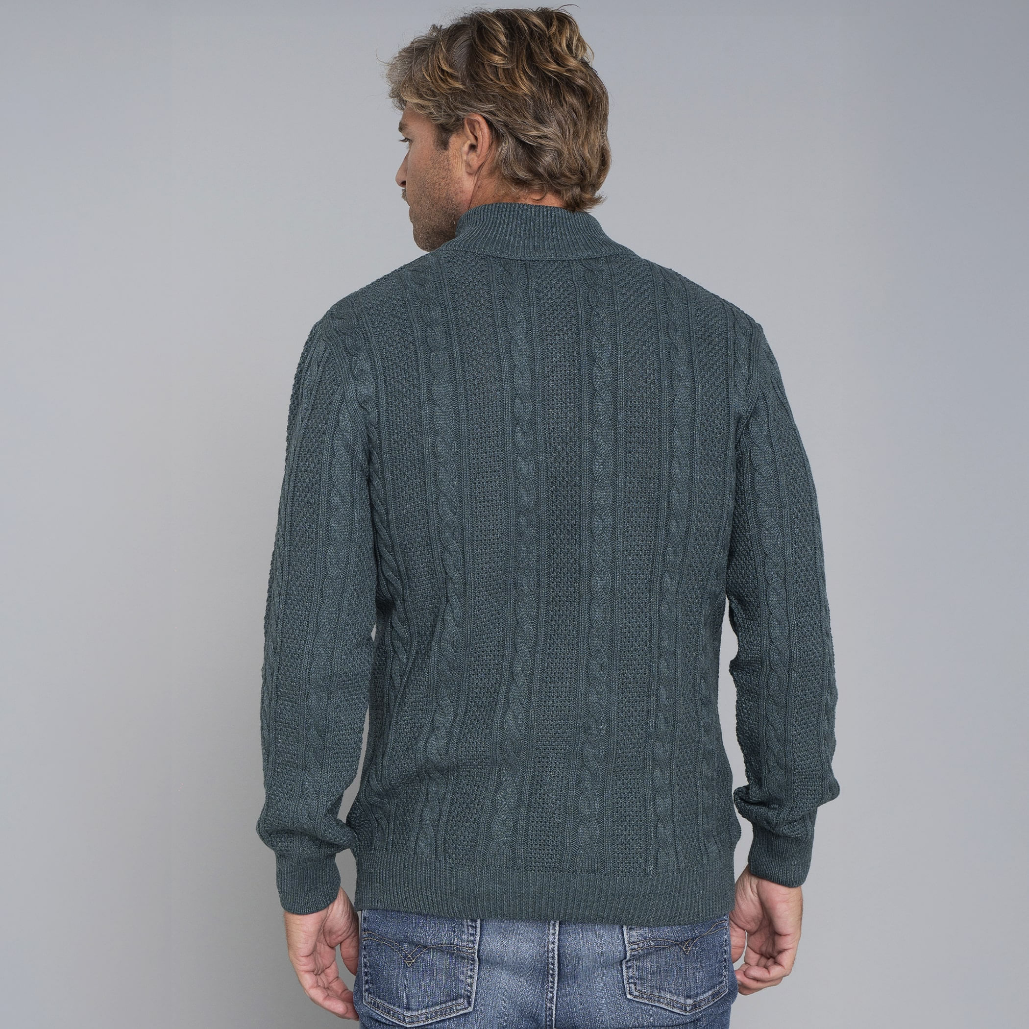 Suéter masculino em tricô premium Tahua meio zíper gola alta