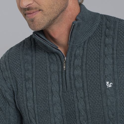 Suéter masculino em tricô premium Tahua meio zíper gola alta