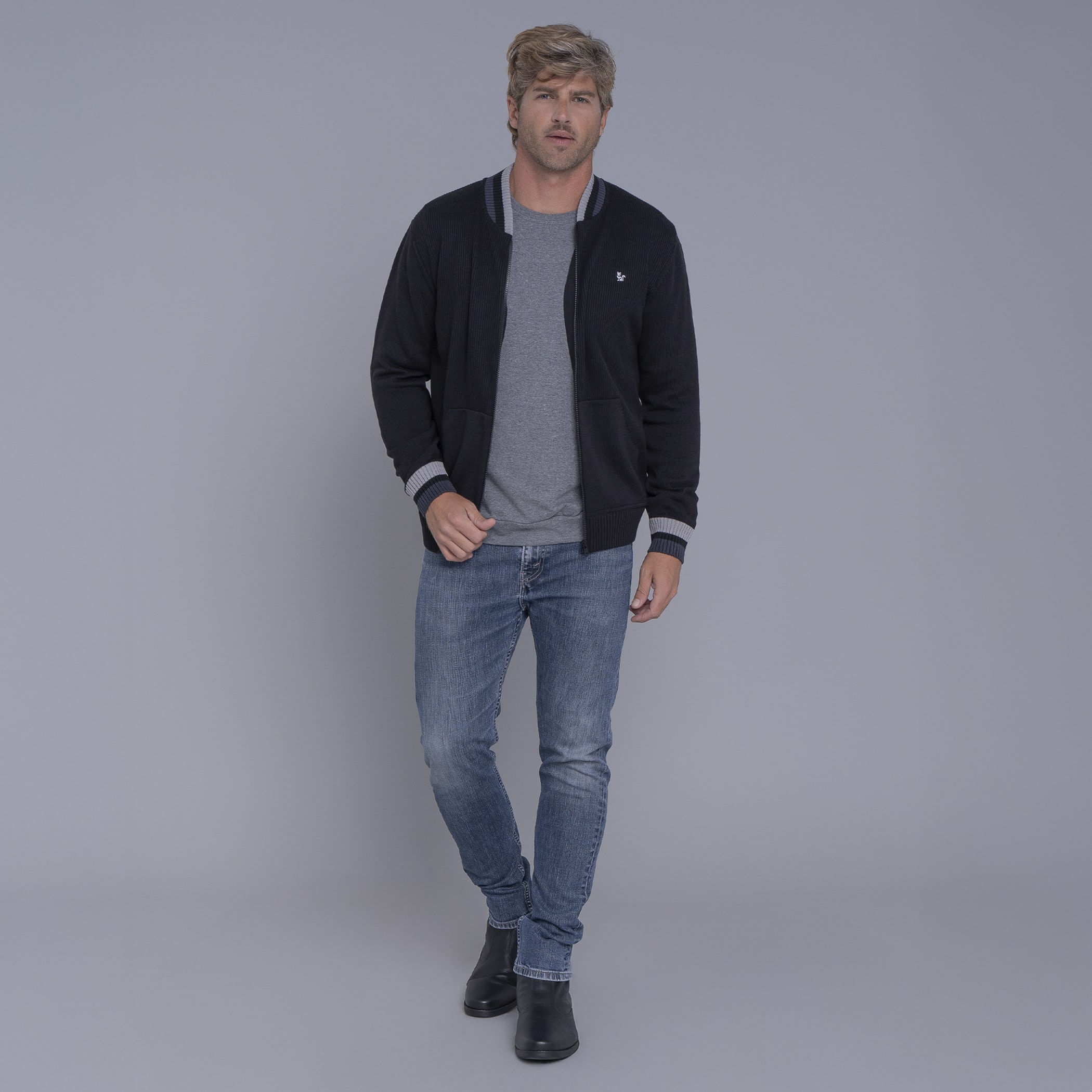 Jaqueta masculina bomber em tricô Lapacho