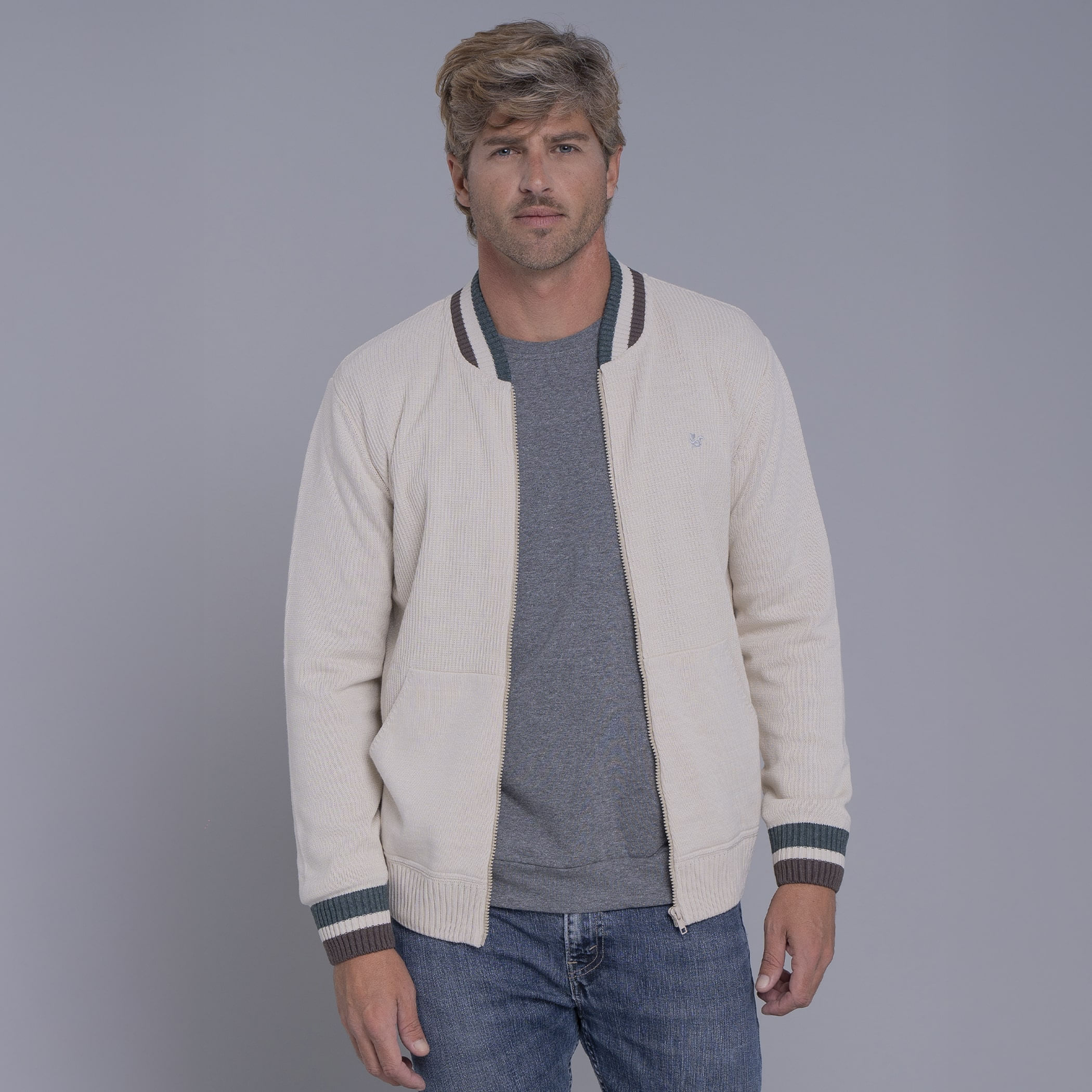 Jaqueta masculina bomber em tricô Lapacho