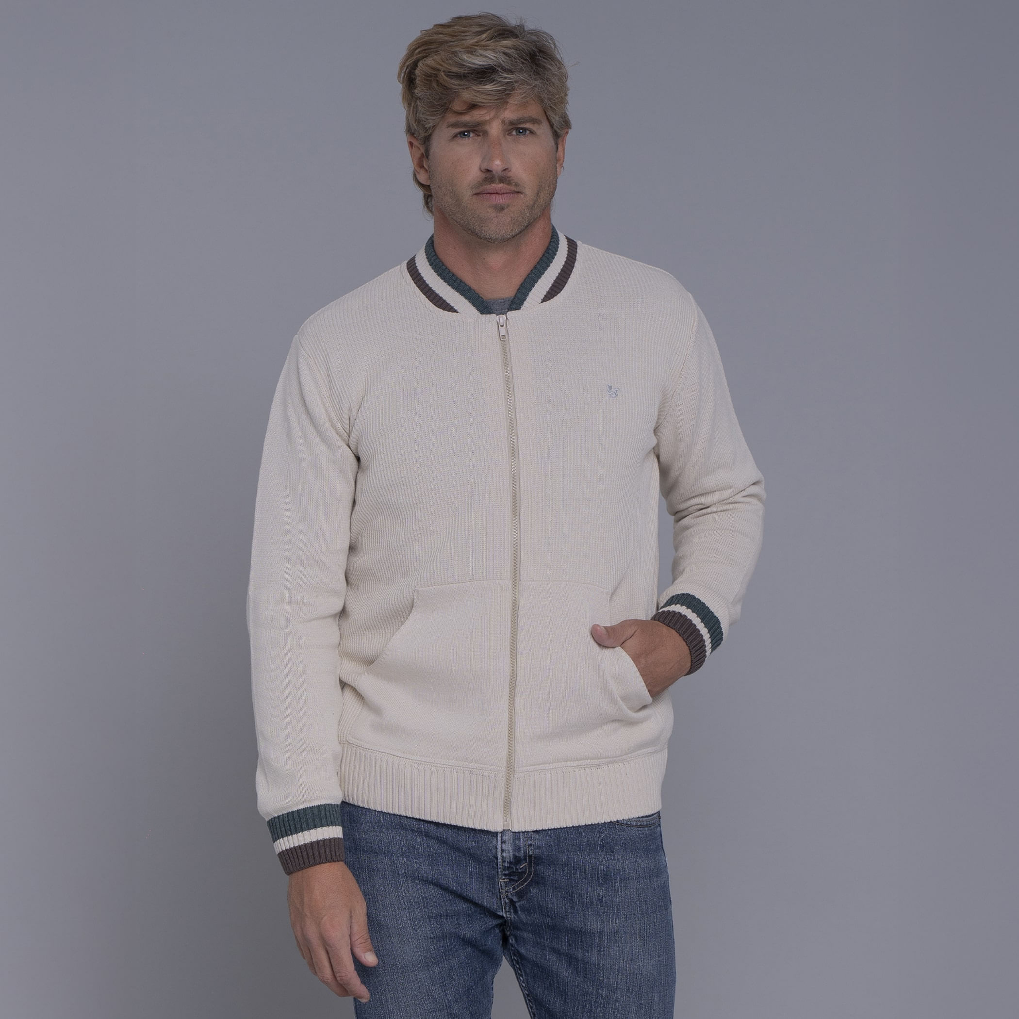 Jaqueta masculina bomber em tricô Lapacho