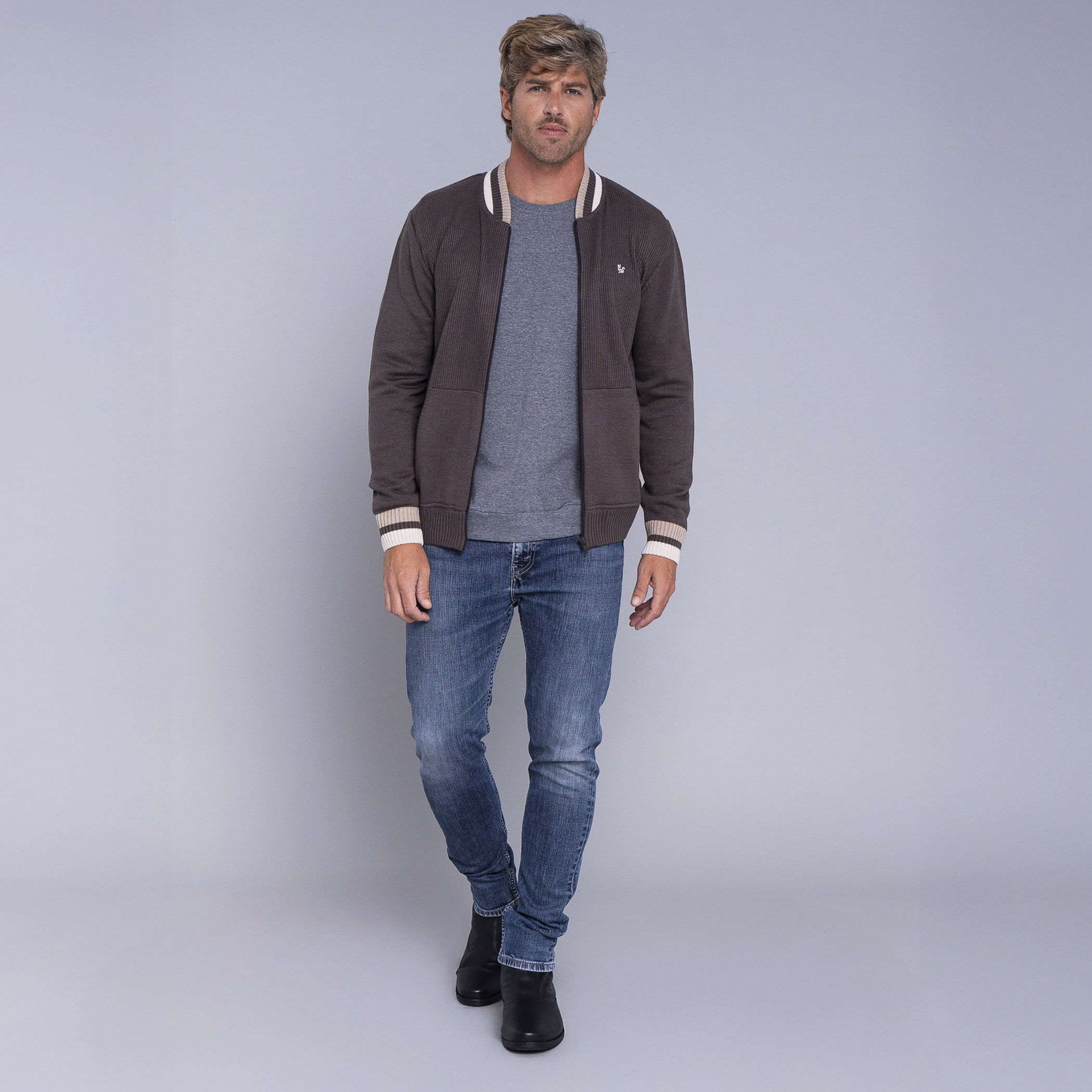 Jaqueta masculina bomber em tricô Lapacho