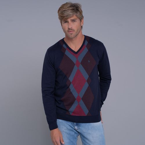 Suéter Masculino Tricô Premium Losango Scotland Gola V - AM