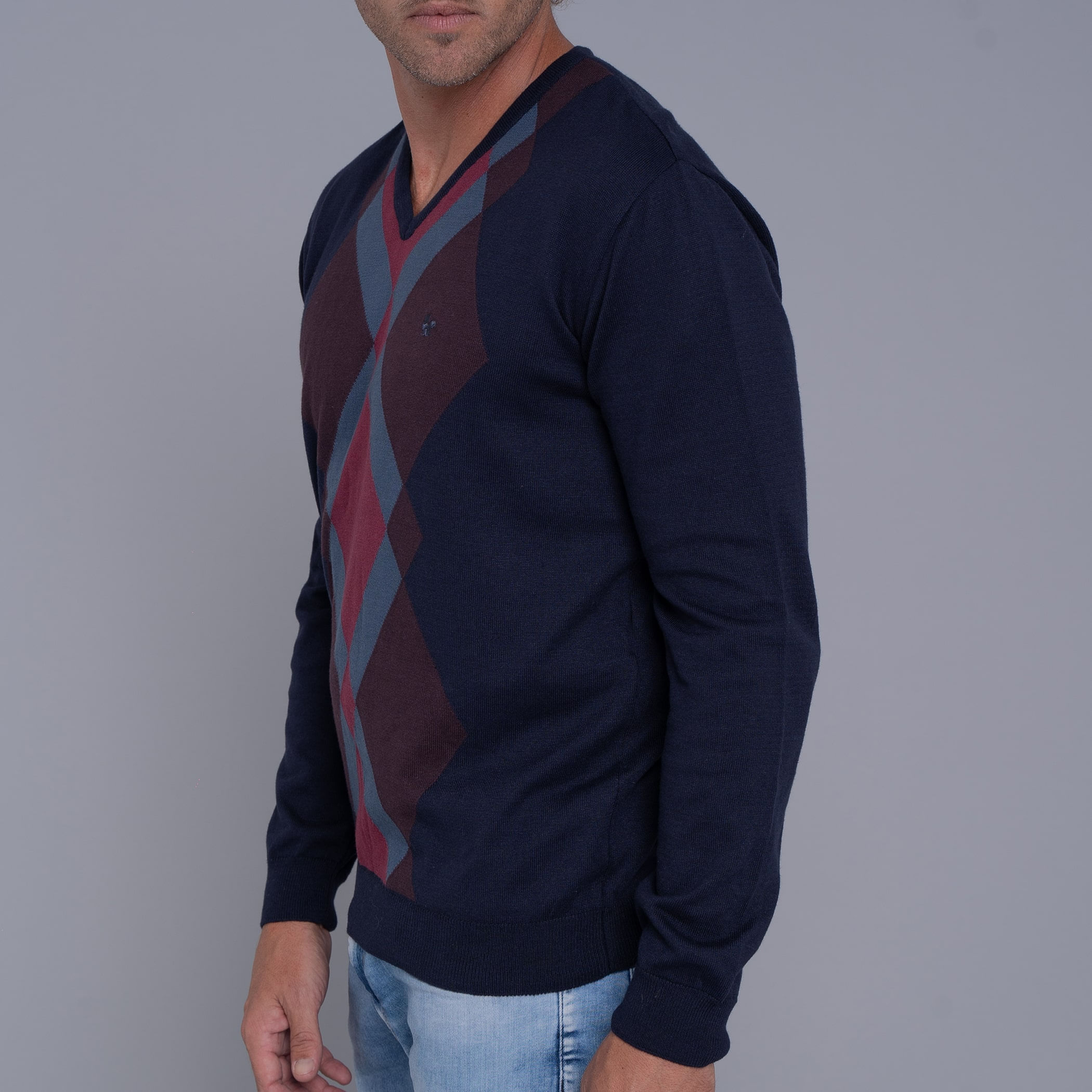Suéter Masculino Tricô Premium Losango Scotland Gola V - AM