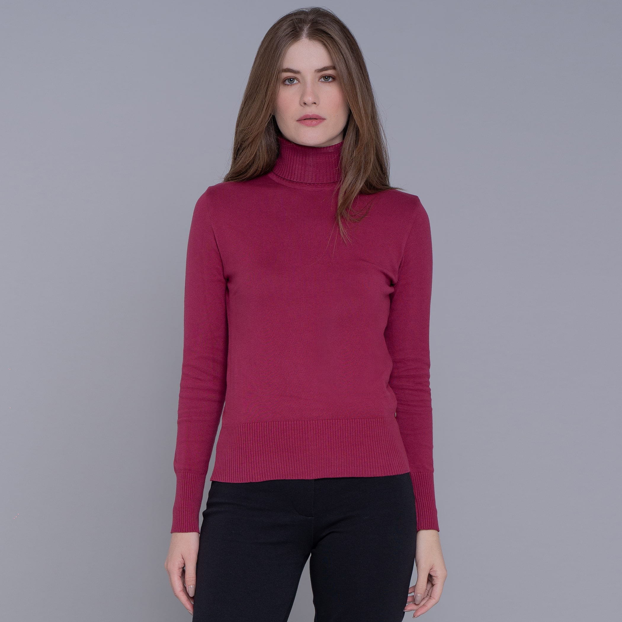 Suéter Feminino Tricô Premium Valência Gola Alta Canelada