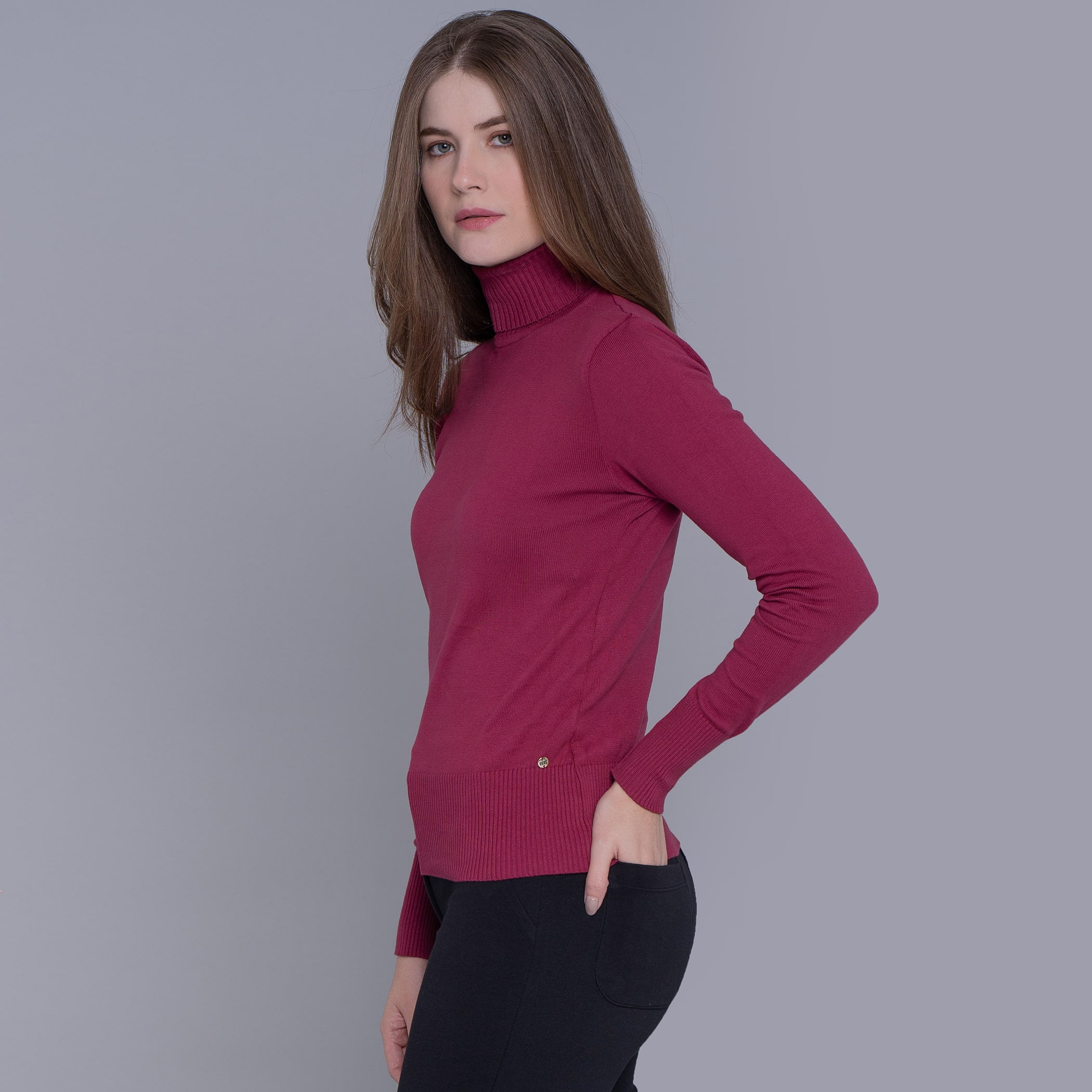 Suéter Feminino Tricô Premium Valência Gola Alta Canelada