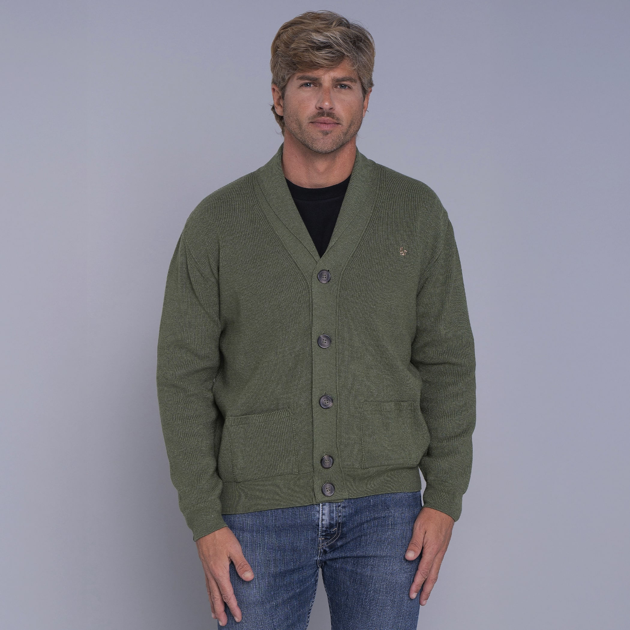 Cardigan masculino Hakuba em tricô premium gola xale