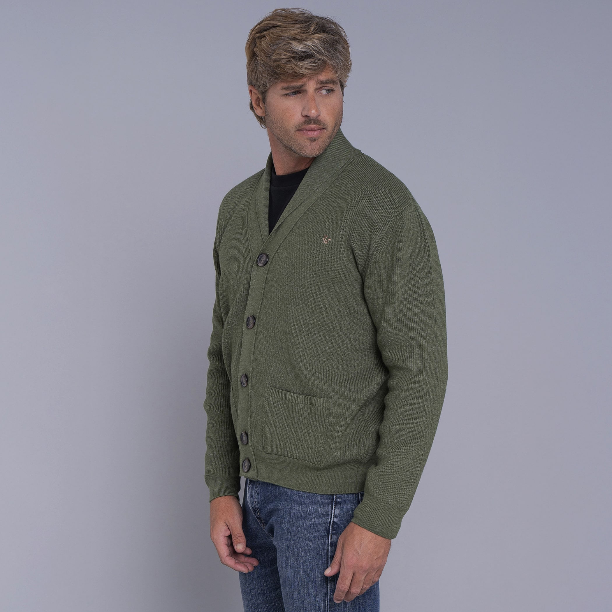 Cardigan masculino Hakuba em tricô premium gola xale
