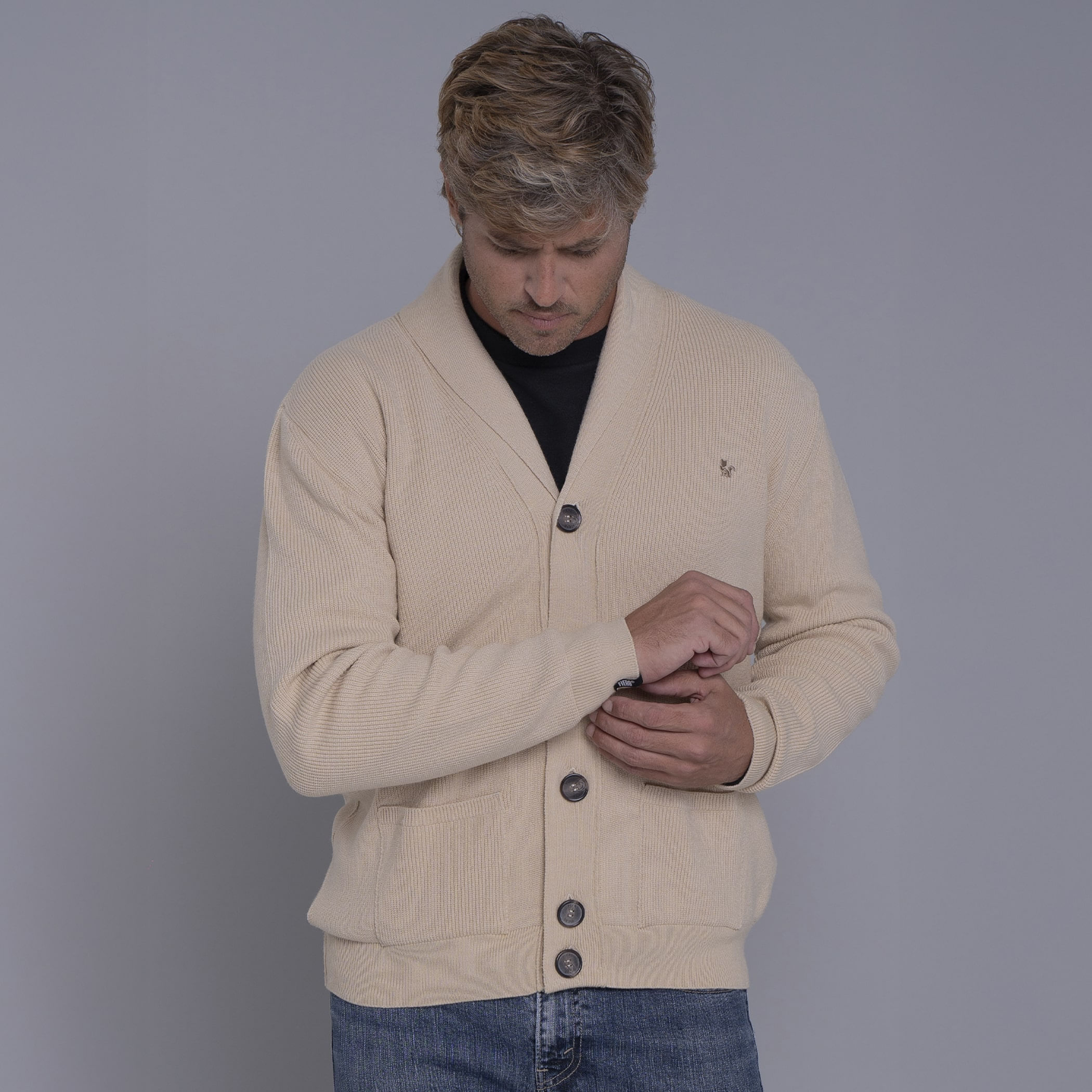 Cardigan masculino Hakuba em tricô premium gola xale