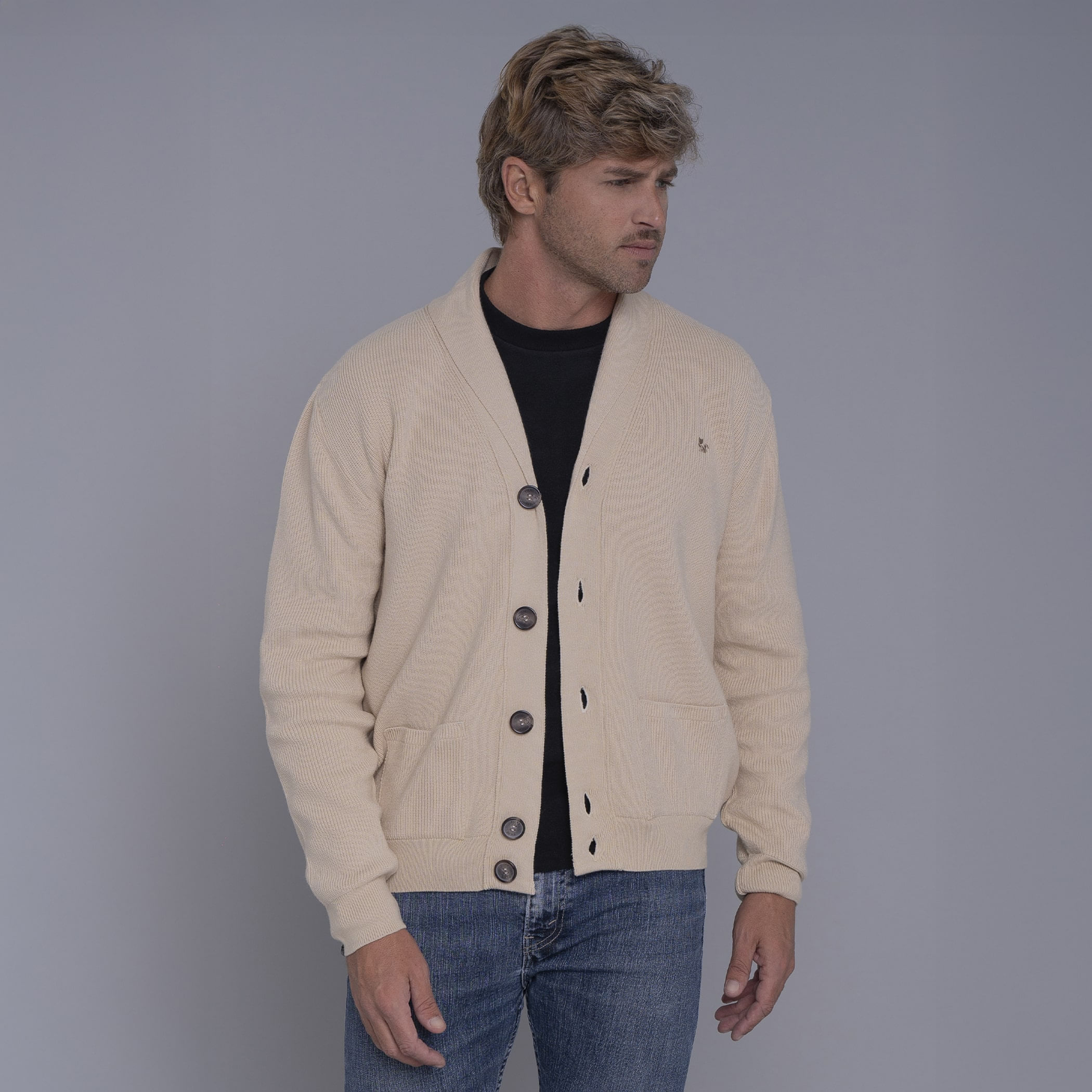 Cardigan masculino Hakuba em tricô premium gola xale