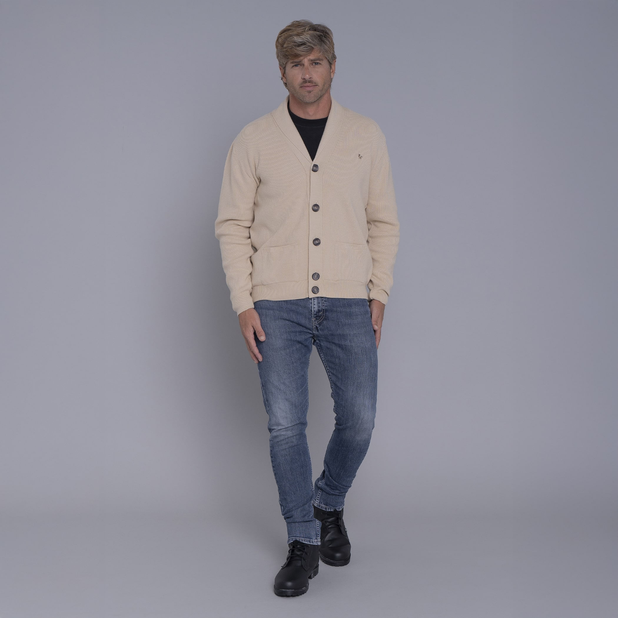 Cardigan masculino Hakuba em tricô premium gola xale