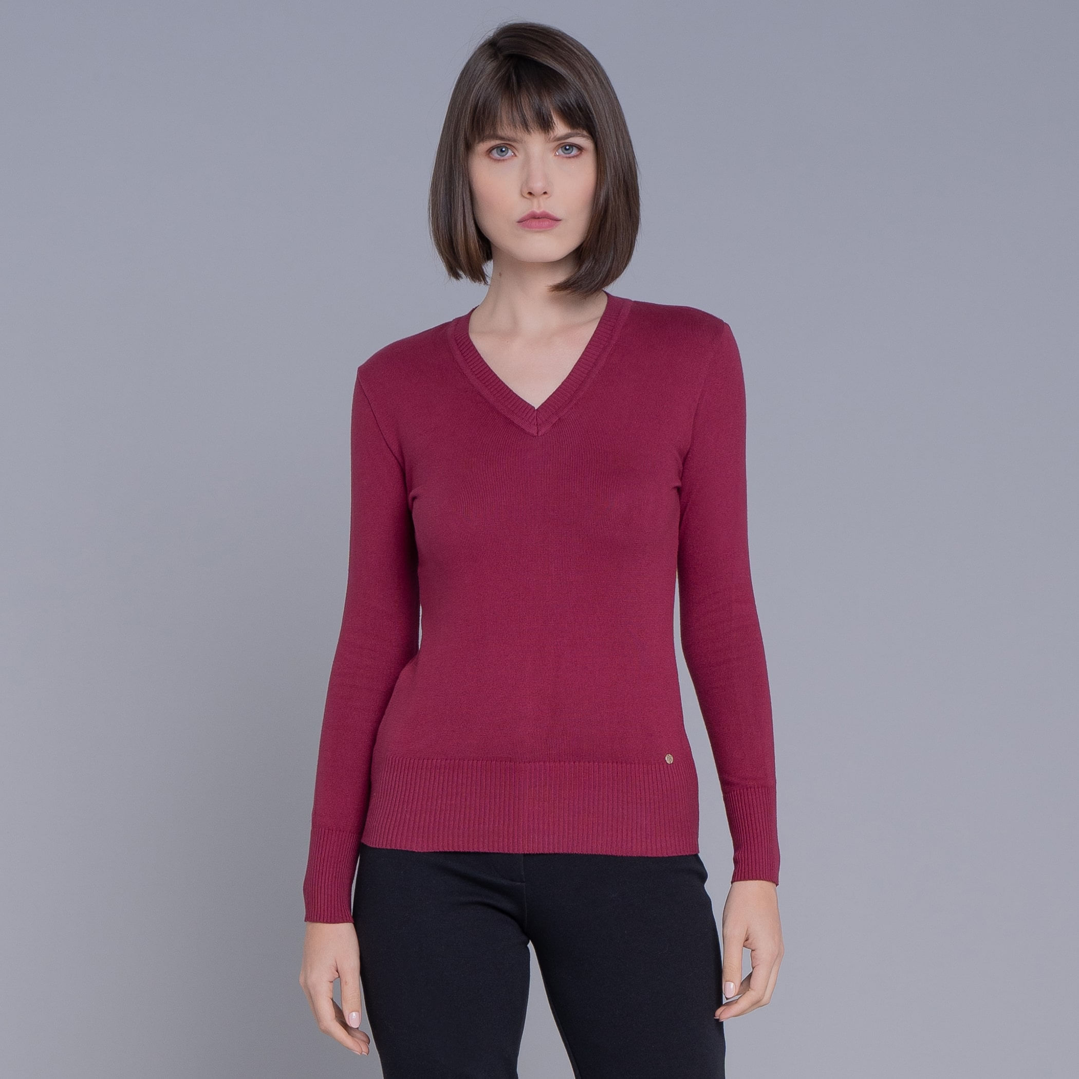 Suéter Feminino Tricô Premium Gola V Veneza