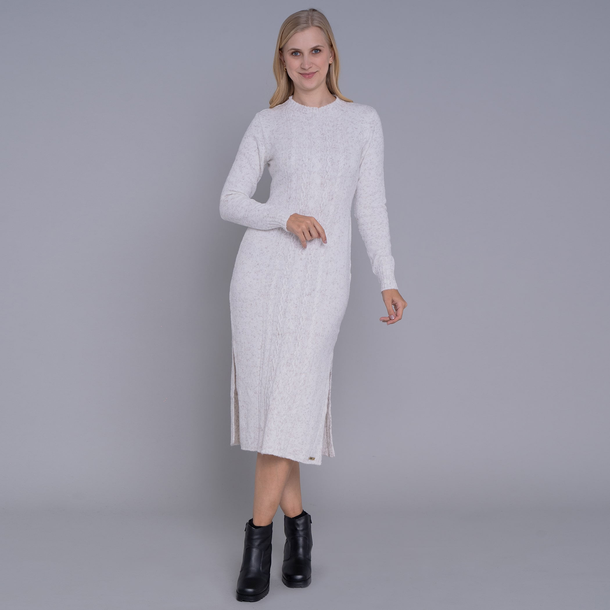 Vestido de tricot midi com tranças Engelberg para o inverno