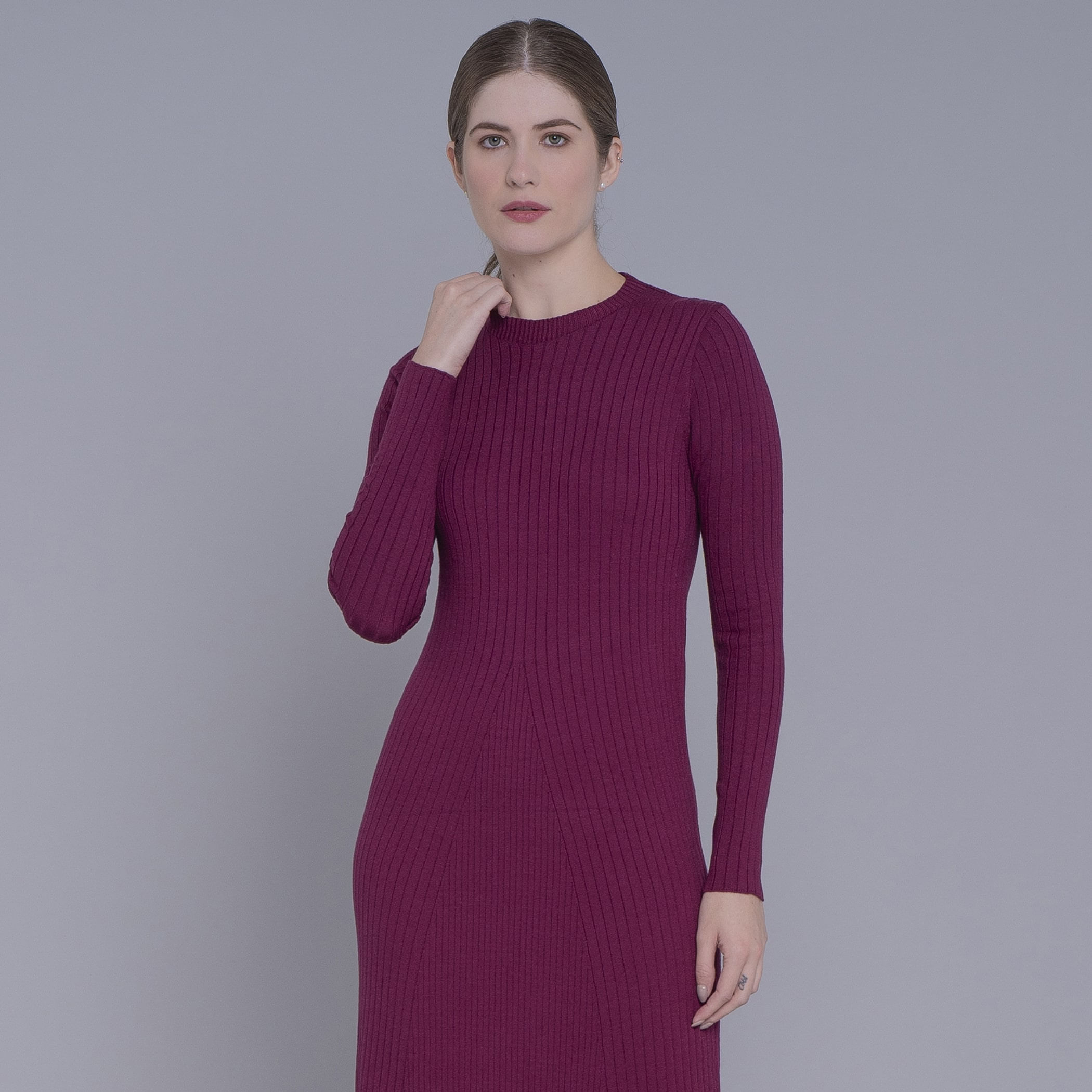 Vestido de tricot midi canelado Yala para o inverno