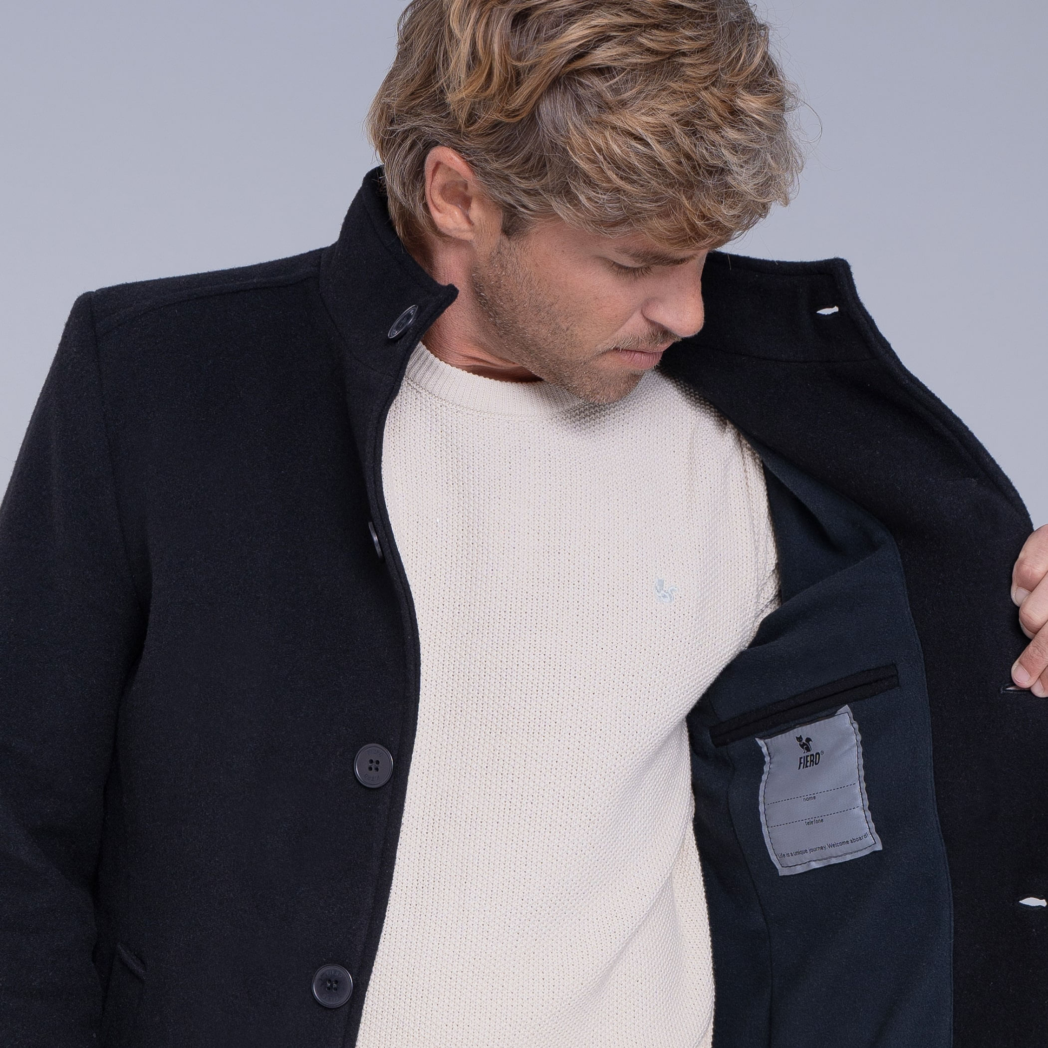 Casaco longo Masculino de lã Misti para o inverno e frio com forro térmico