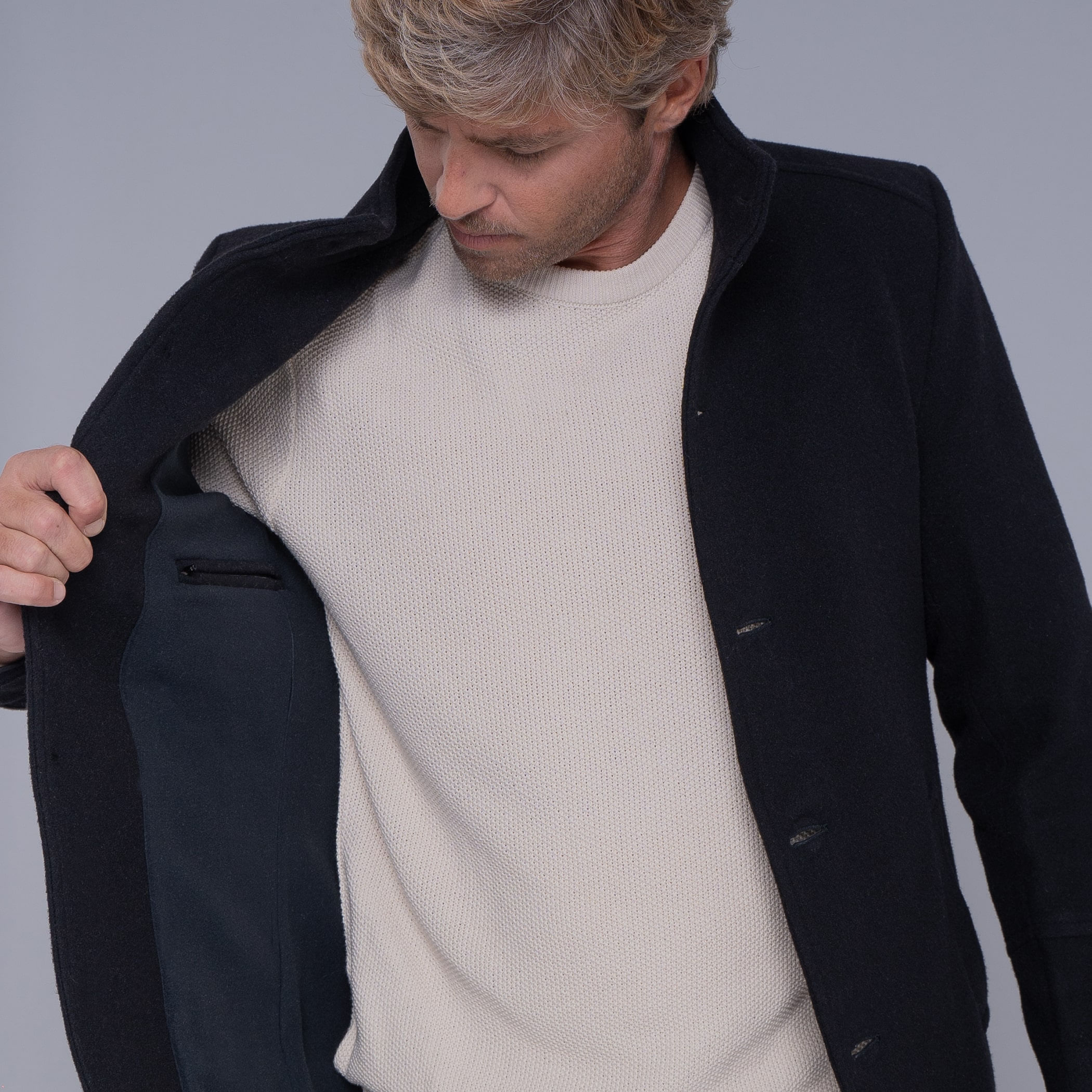 Casaco longo Masculino de lã Misti para o inverno e frio com forro térmico