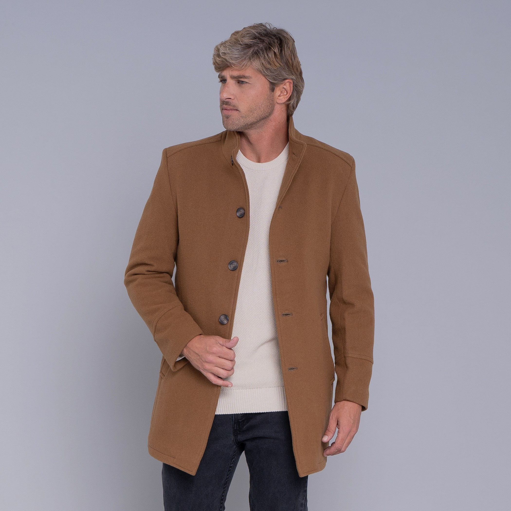 Casaco longo Masculino de lã Misti para o inverno e frio com forro térmico