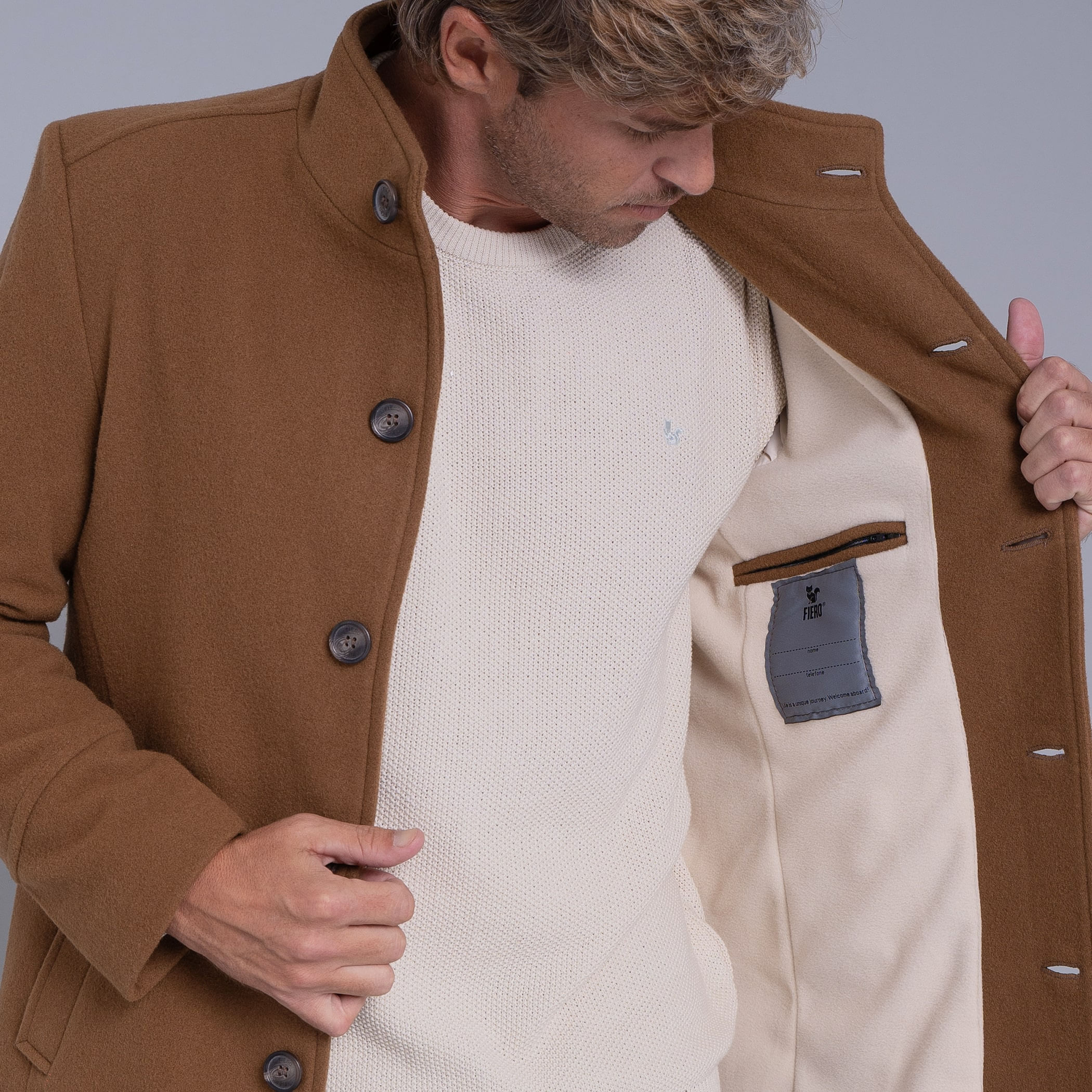 Casaco longo Masculino de lã Misti para o inverno e frio com forro térmico