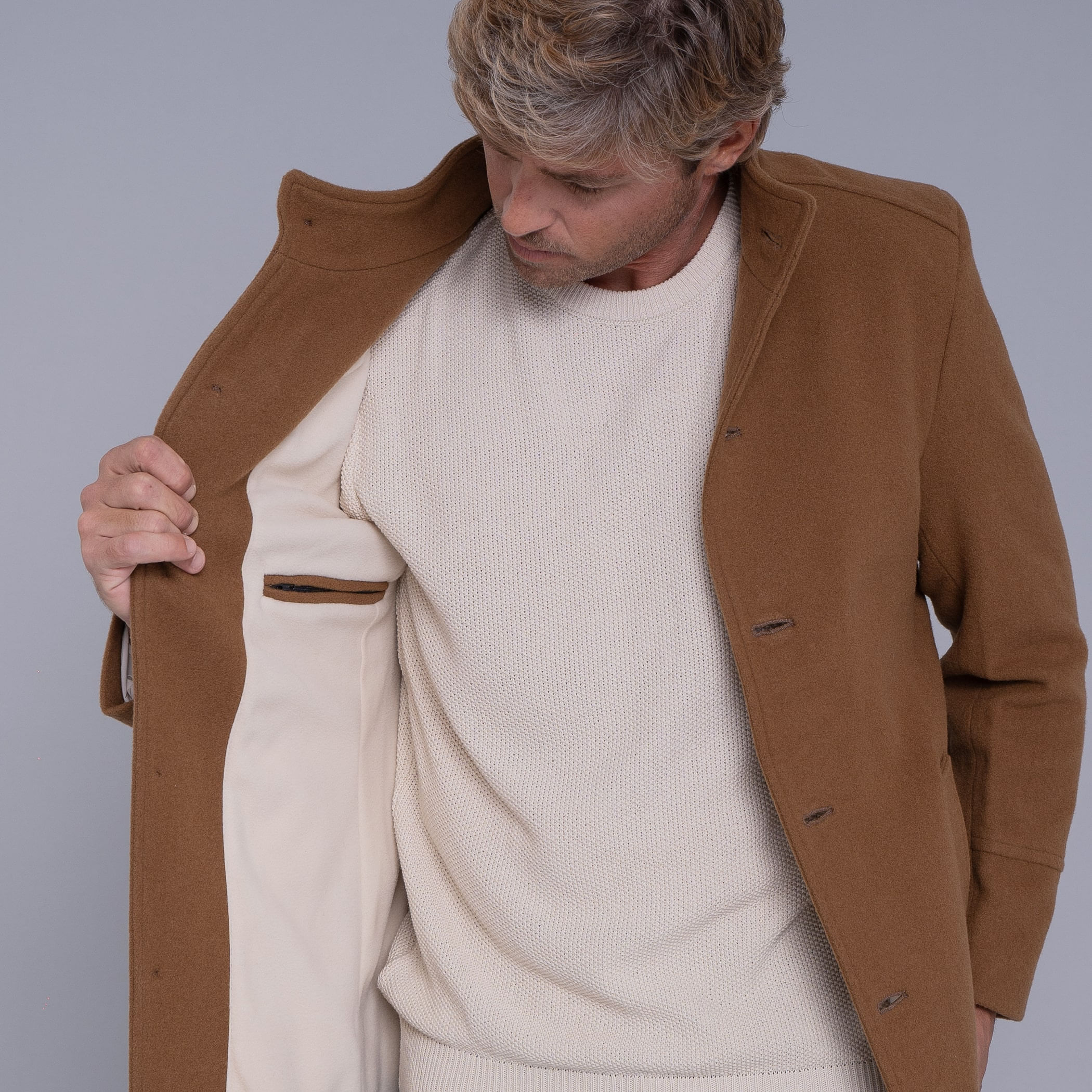 Casaco longo Masculino de lã Misti para o inverno e frio com forro térmico