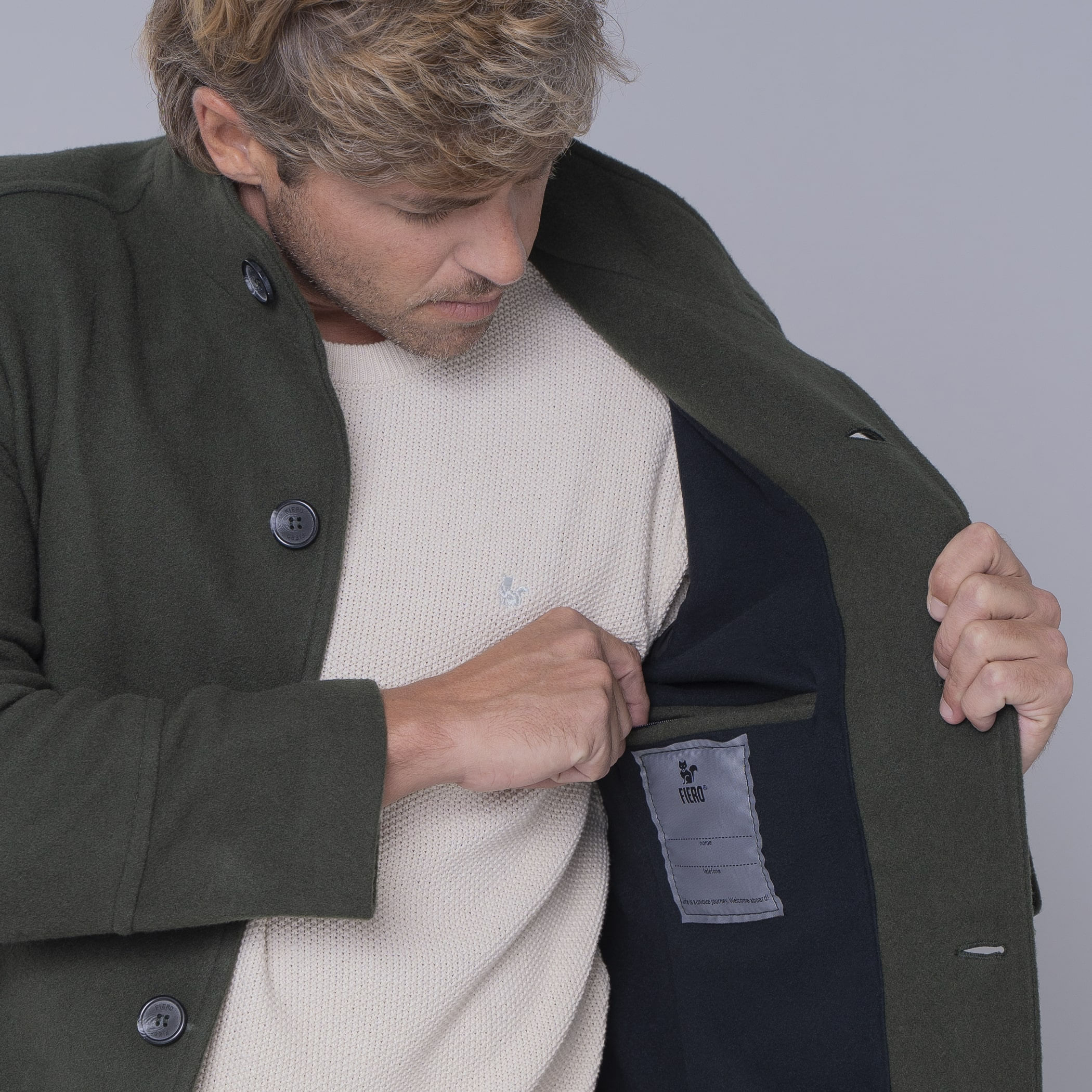 Casaco longo Masculino de lã Misti para o inverno e frio com forro térmico
